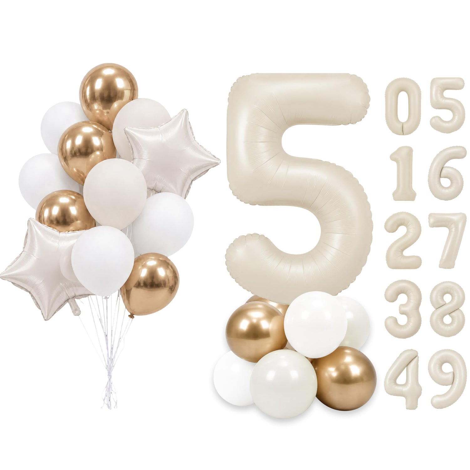 Cream White Number 5 Balloon Set 25pcs (40 inch)