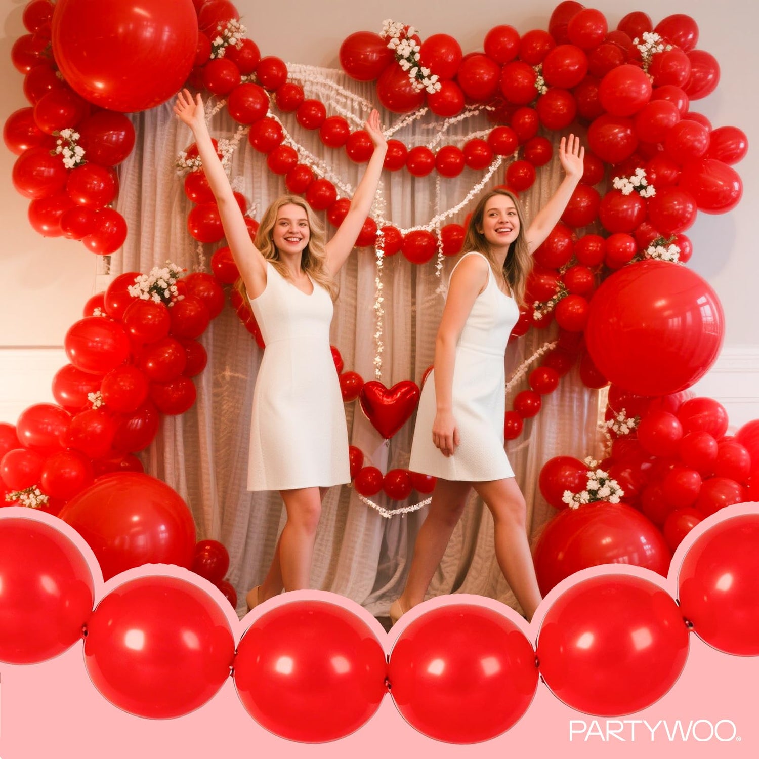 PartyWoo Red Linking Balloons 100pcs 12 Inch Red Link Balloons for Birthday Graduation Bachelorette Citizenship Anniversary Strawberry Cherry Casino Movie Theme Party Decorations Red-W05
