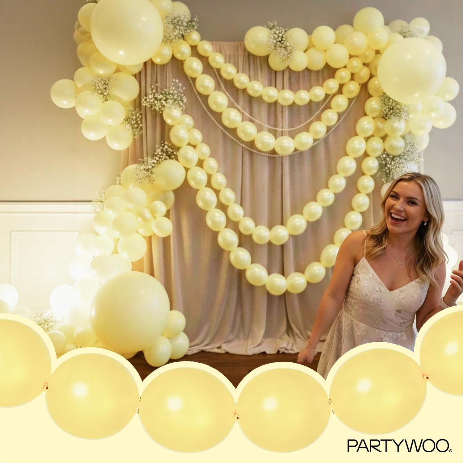 PartyWoo Pastel Yellow Linking Balloons 100pcs 12 Inch Light Yellow Link Balloonsfor Graduation Baby Shower Gender Reveal Easter Little Cutie Bee Birthday Summer Party Decorations Yellow-W18