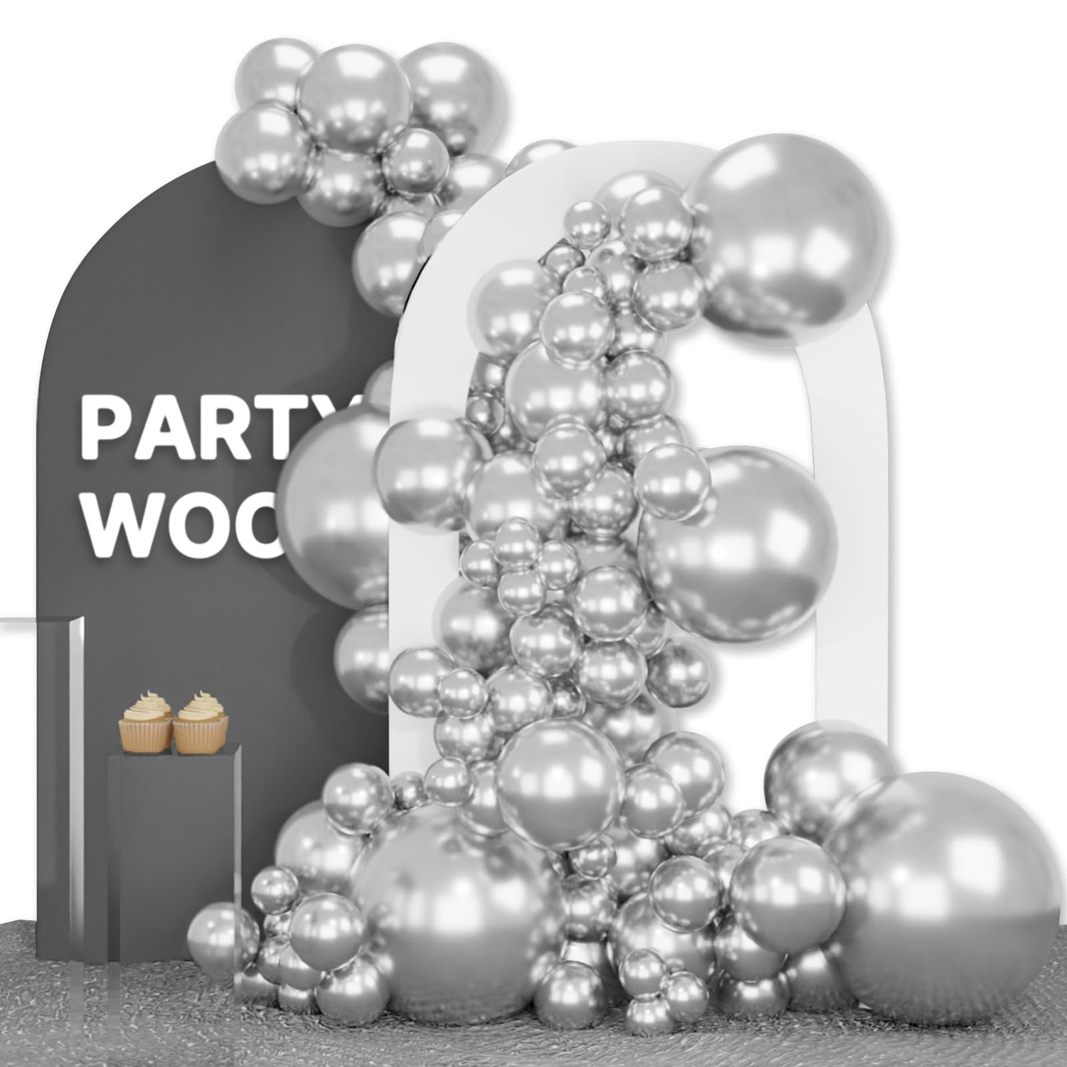Silver-G102 Metallic Balloons Arch Kit Garland 92pcs (5/10/12/18 inch)