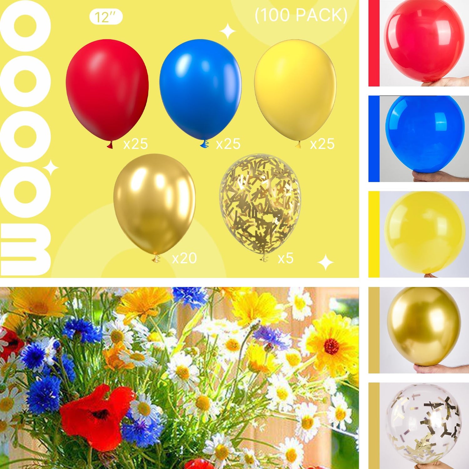 Red & Yellow & Blue Balloons 100pcs
