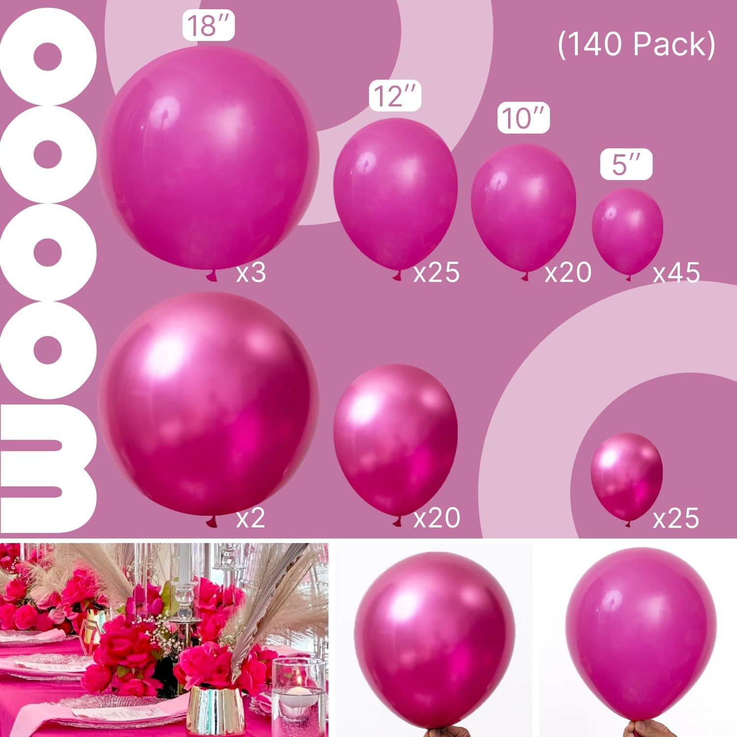 Pink-G114 & Burgundy-Y39 Balloons Arch Kit Garland 140pcs (5/10/12/18 inch)