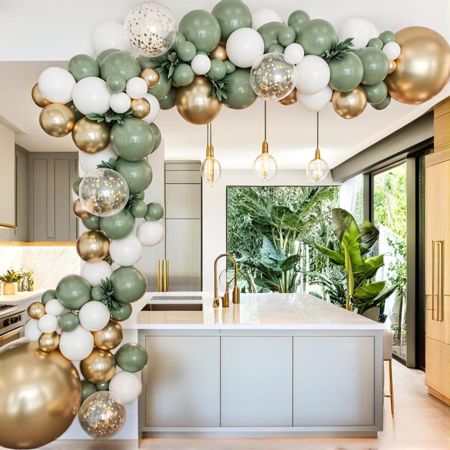 Green & White & Gold Balloons 152pcs