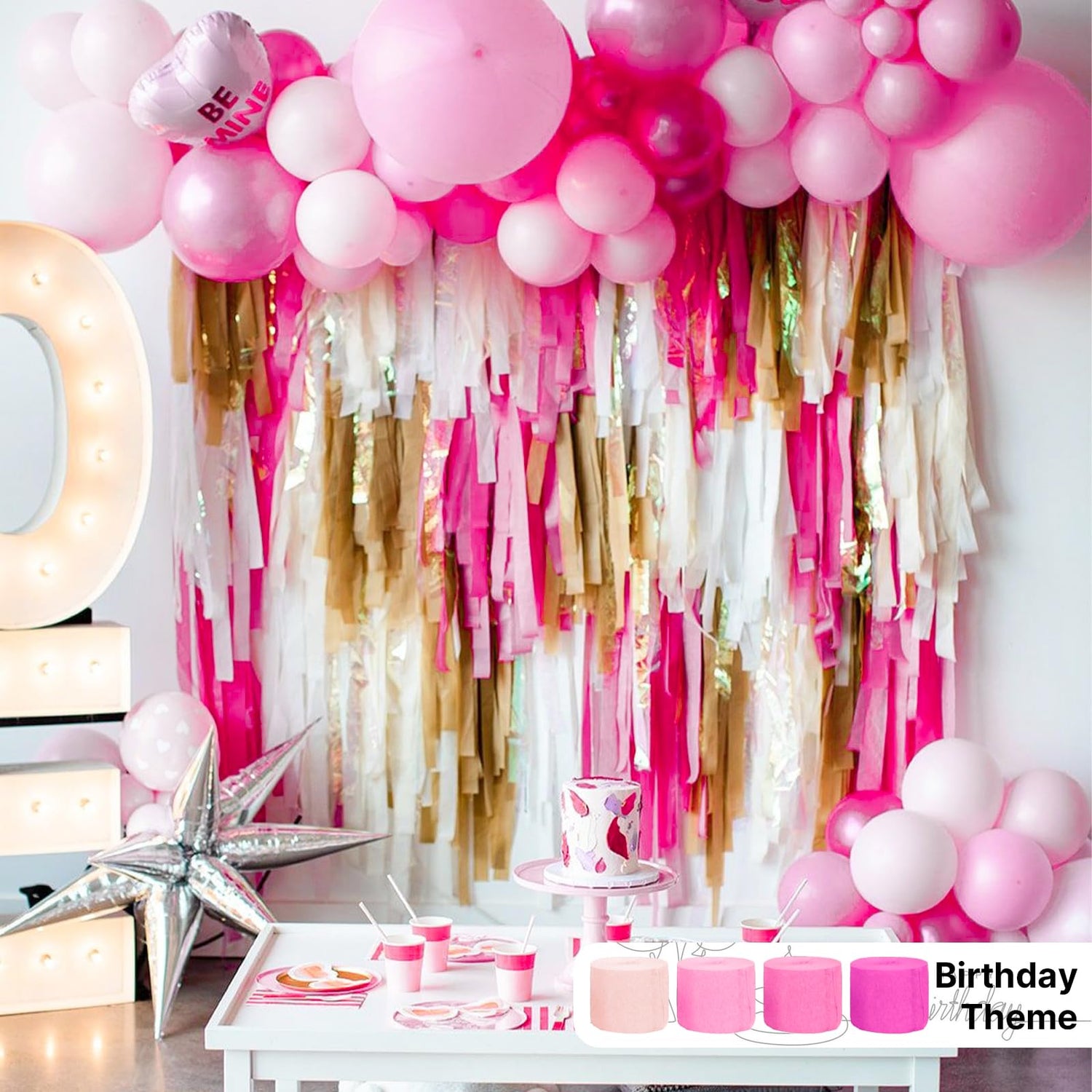 Pink & White & Gold Crepe Paper 8pcs