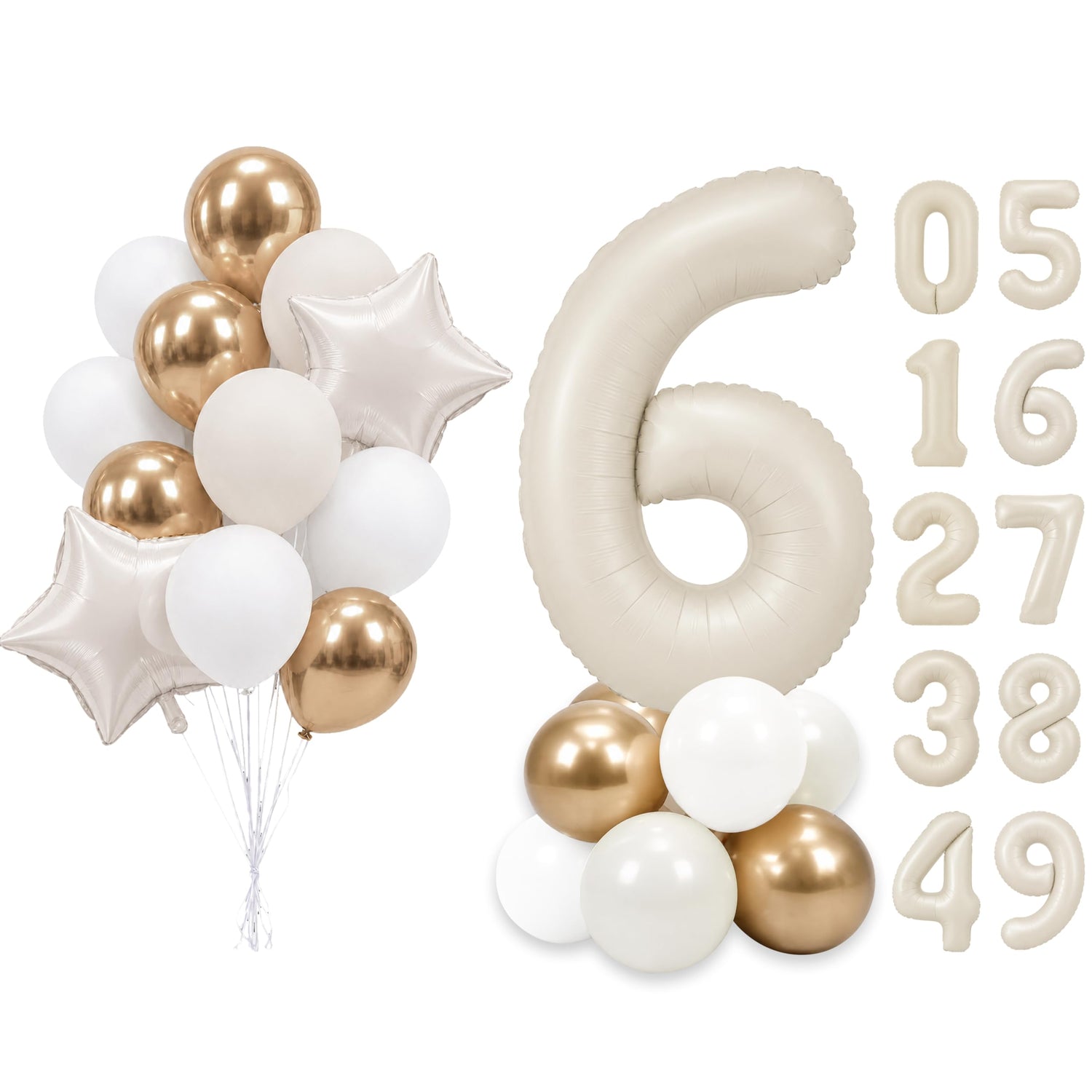Cream White Number 6 Balloon Set 25pcs (40 inch)