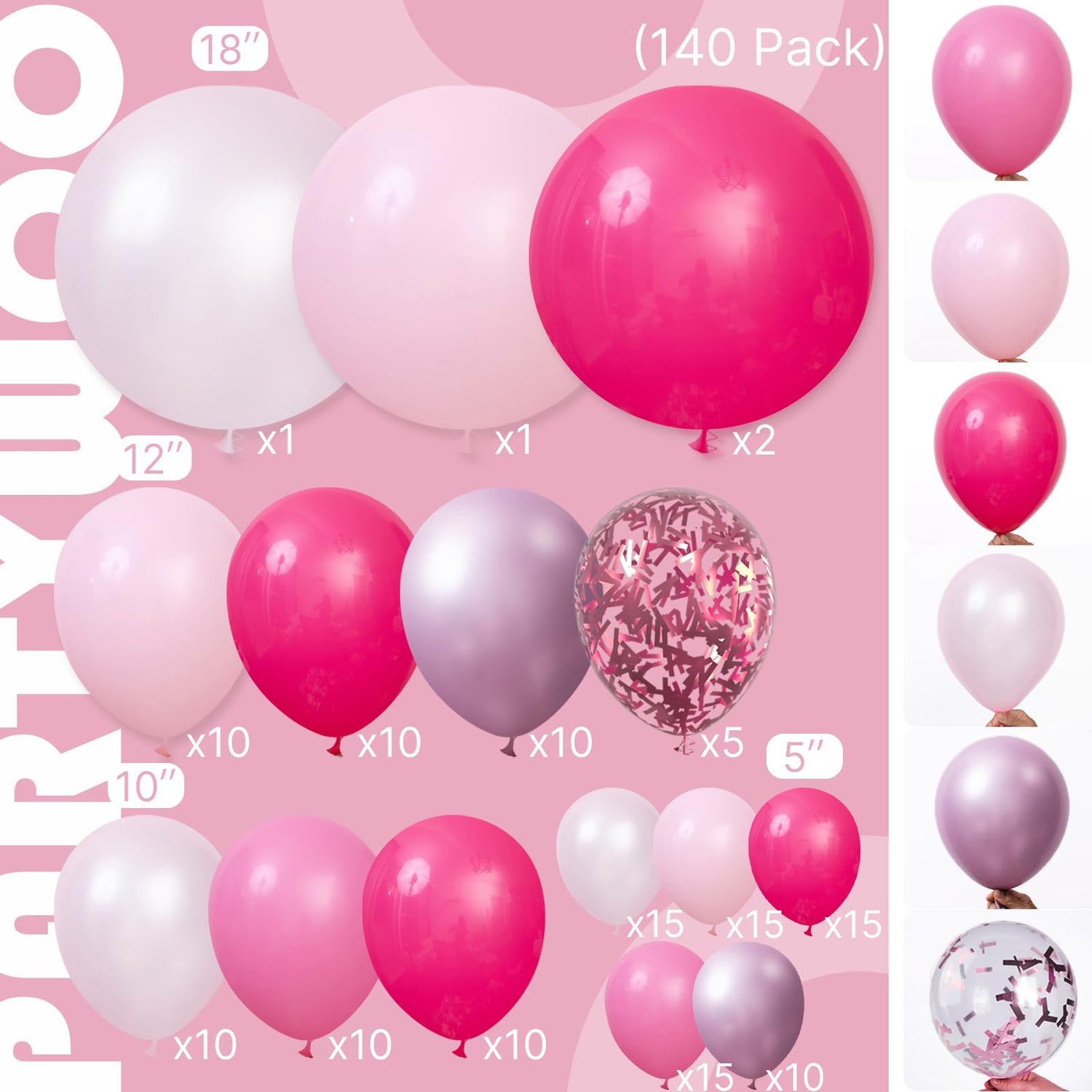 Dark Pink Ombre Balloons Arch Kit Garland 140pcs (5/10/12/18 inch)