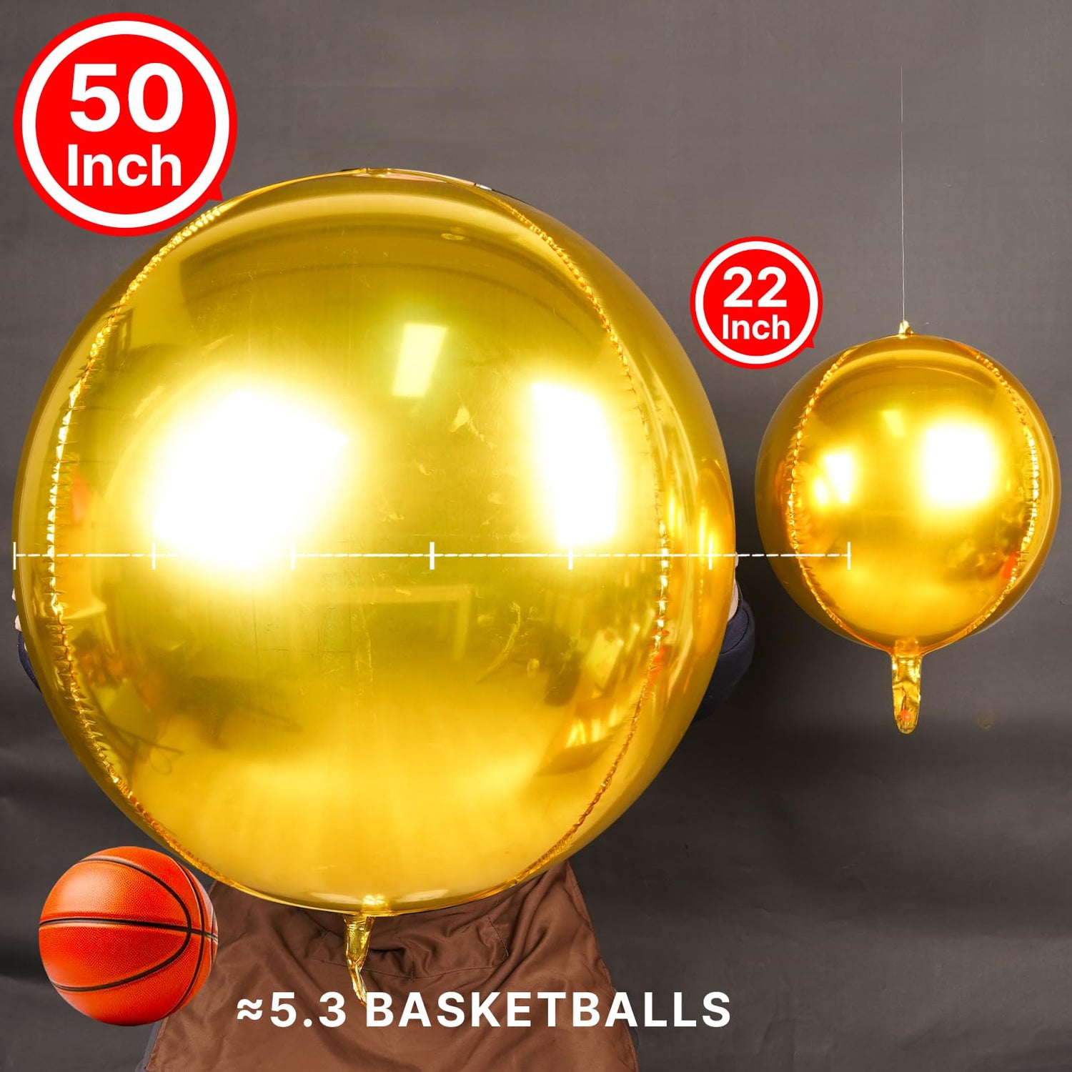PartyWoo Metallic Gold Foil Balloons 3pcs 50 Inch Large Round Foil Big Giant 4D Jumbo Inflatable Mirror Ball Mylar Balloons for Graduation Birthday Baby Shower Anniversary Tea Party Decorations
