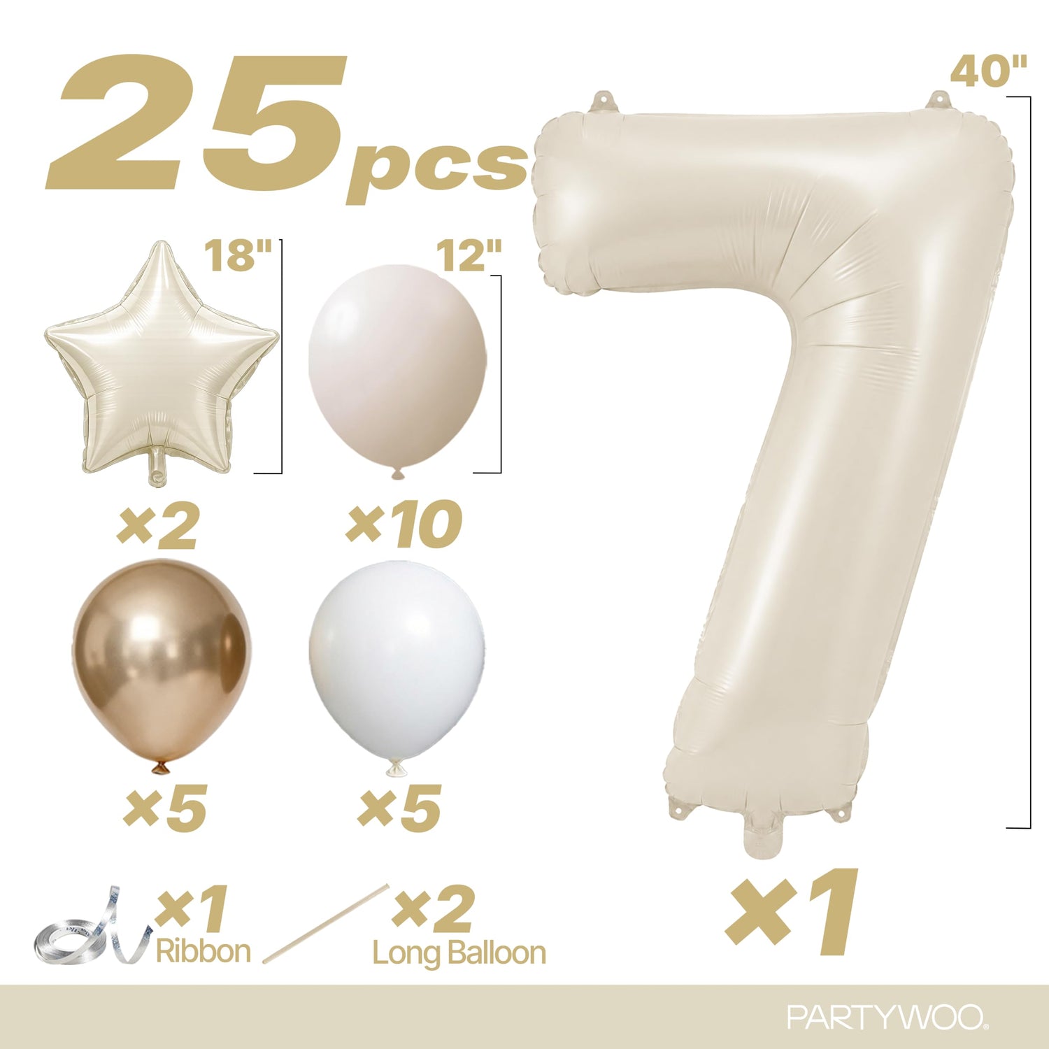 Cream White Number 7 Balloon Set 25pcs (40 inch)