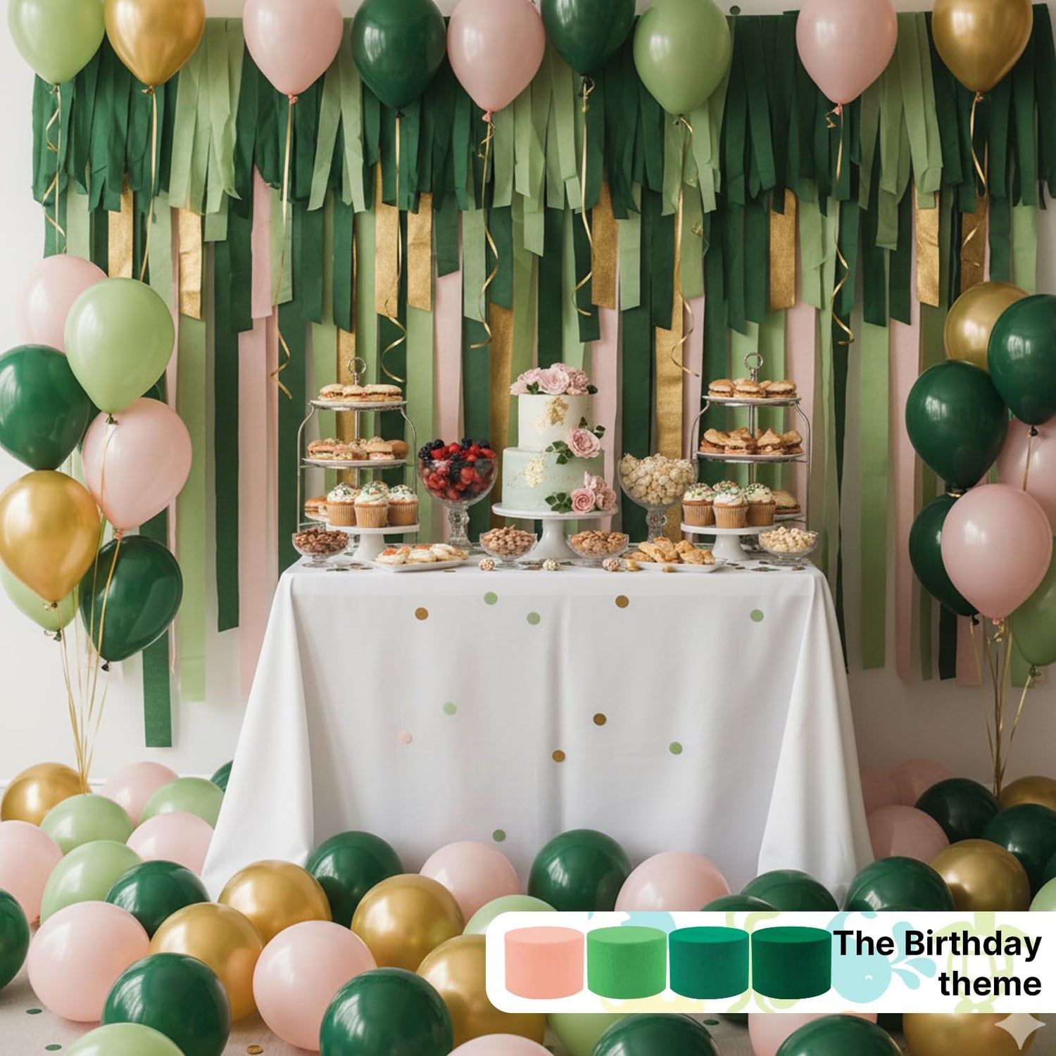 Vintage Green Ombre Crepe Paper 8pcs