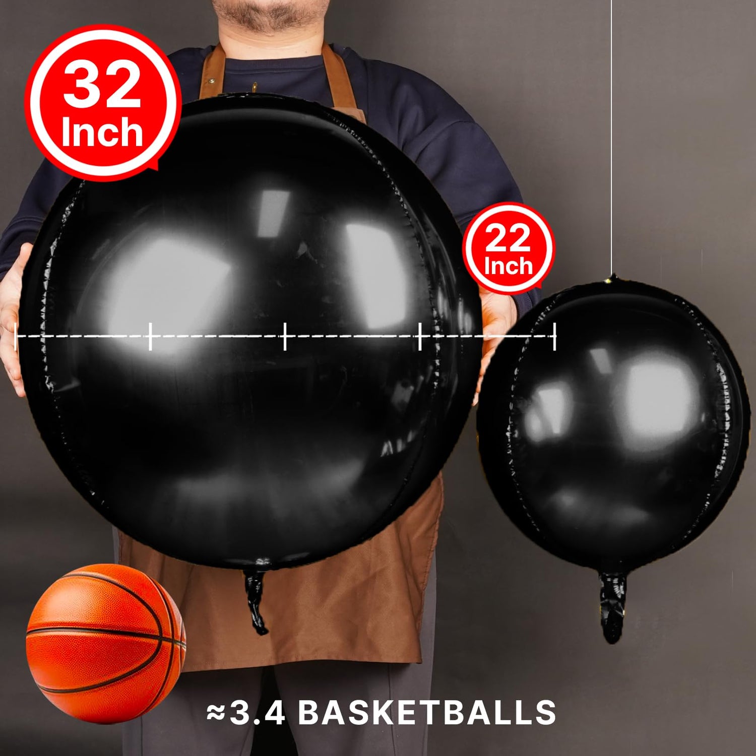 PartyWoo Black Foil Balloons 6pcs 32 Inch Large Round Foil Big Giant 4D Jumbo Inflatable Mirror Ball Mylar Balloons for Halloween Graduation Birthday Retirement Anniversary Party Decorations