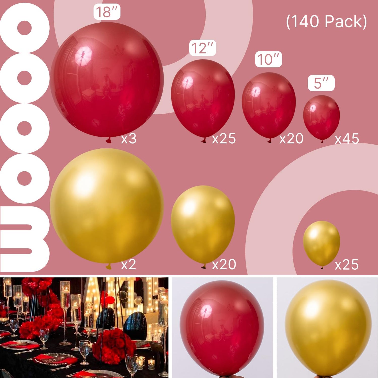 Gold-G101 & Burgundy-Y75 Balloons Arch Kit Garland 140pcs (5/10/12/18 inch)
