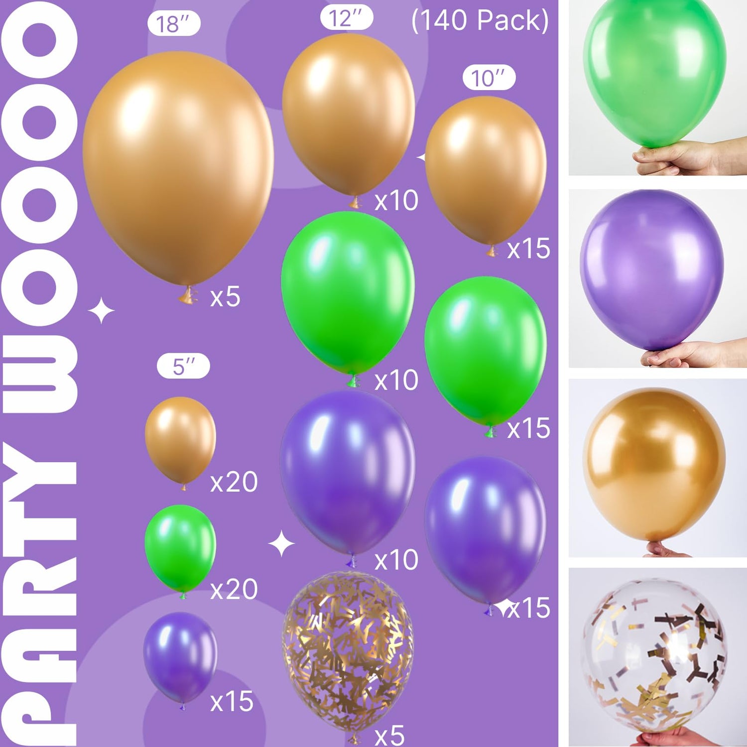 Green & Purple & Gold Repentance Tuesday Balloons Arch Kit Garland 140pcs (5/10/12/18 inch)