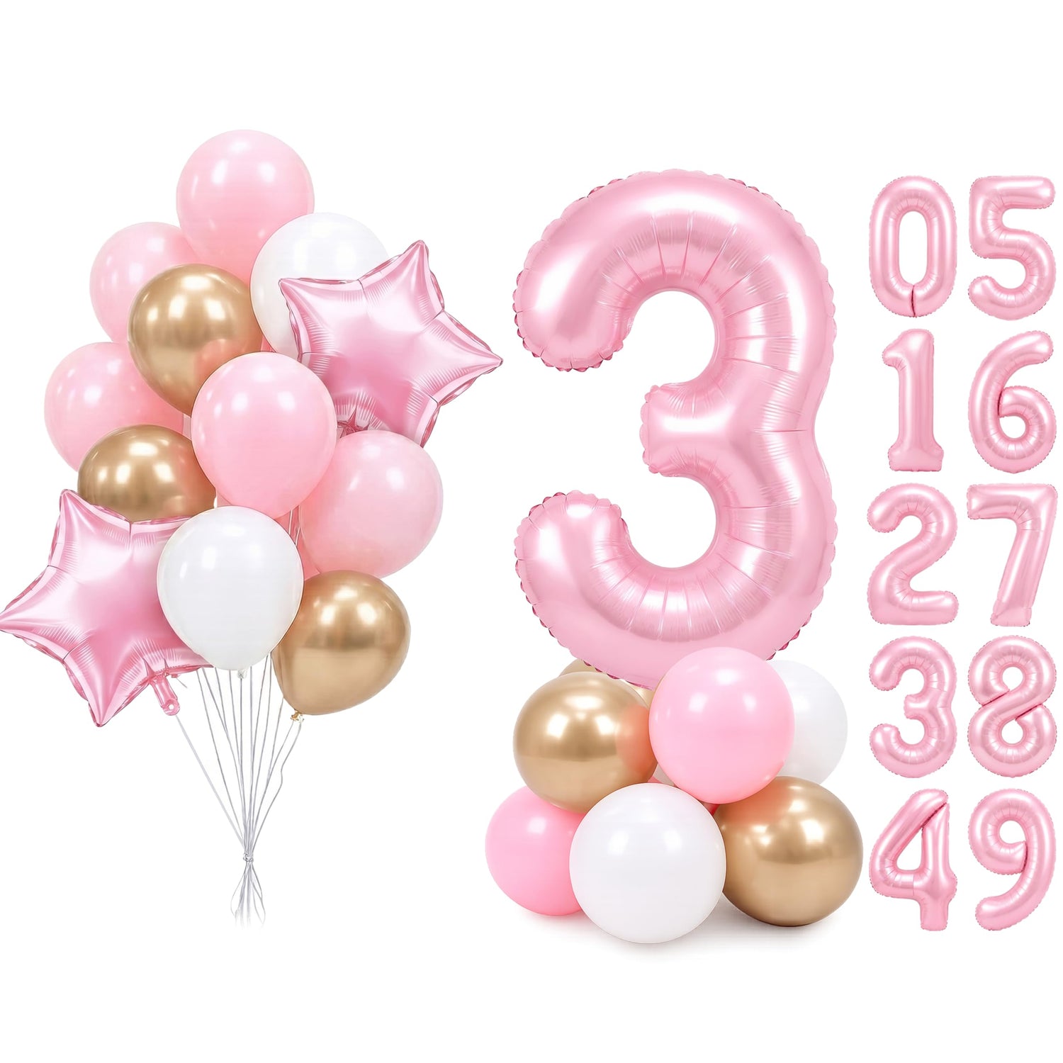 Baby Pink-A73 Number 3 Balloon Set 25pcs (40 inch)