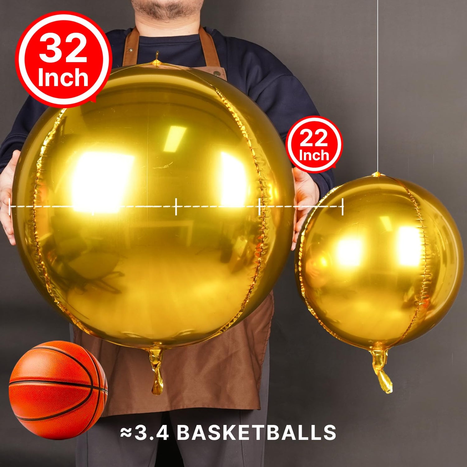 PartyWoo Metallic Gold Foil Balloons 6pcs 32 Inch Large Round Foil Big Giant 4D Jumbo Inflatable Mirror Ball Mylar Balloons for Graduation Birthday Baby Shower Anniversary Tea Party Decorations