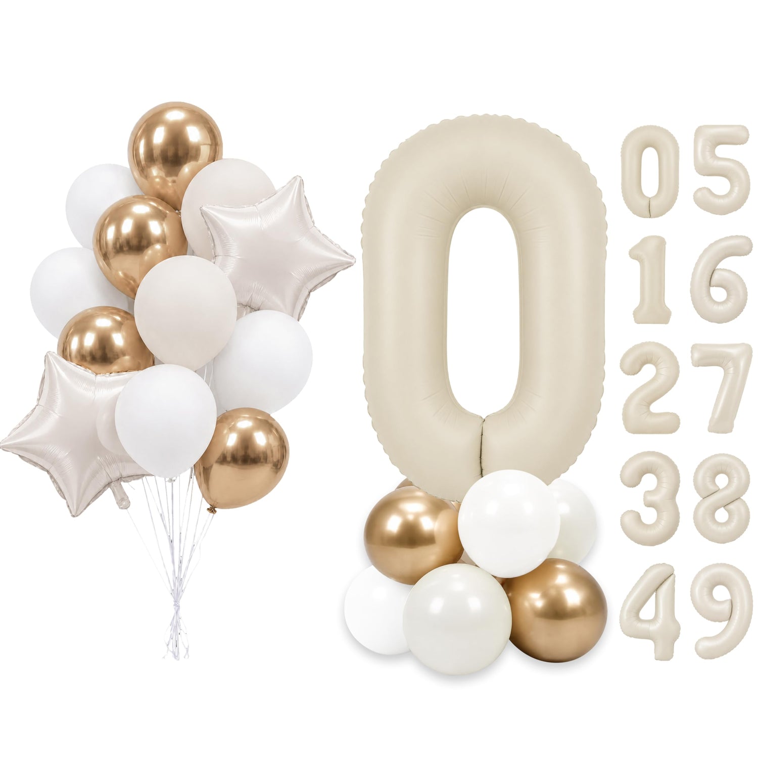Cream White Number 0 Balloon Set 25pcs (40 inch)