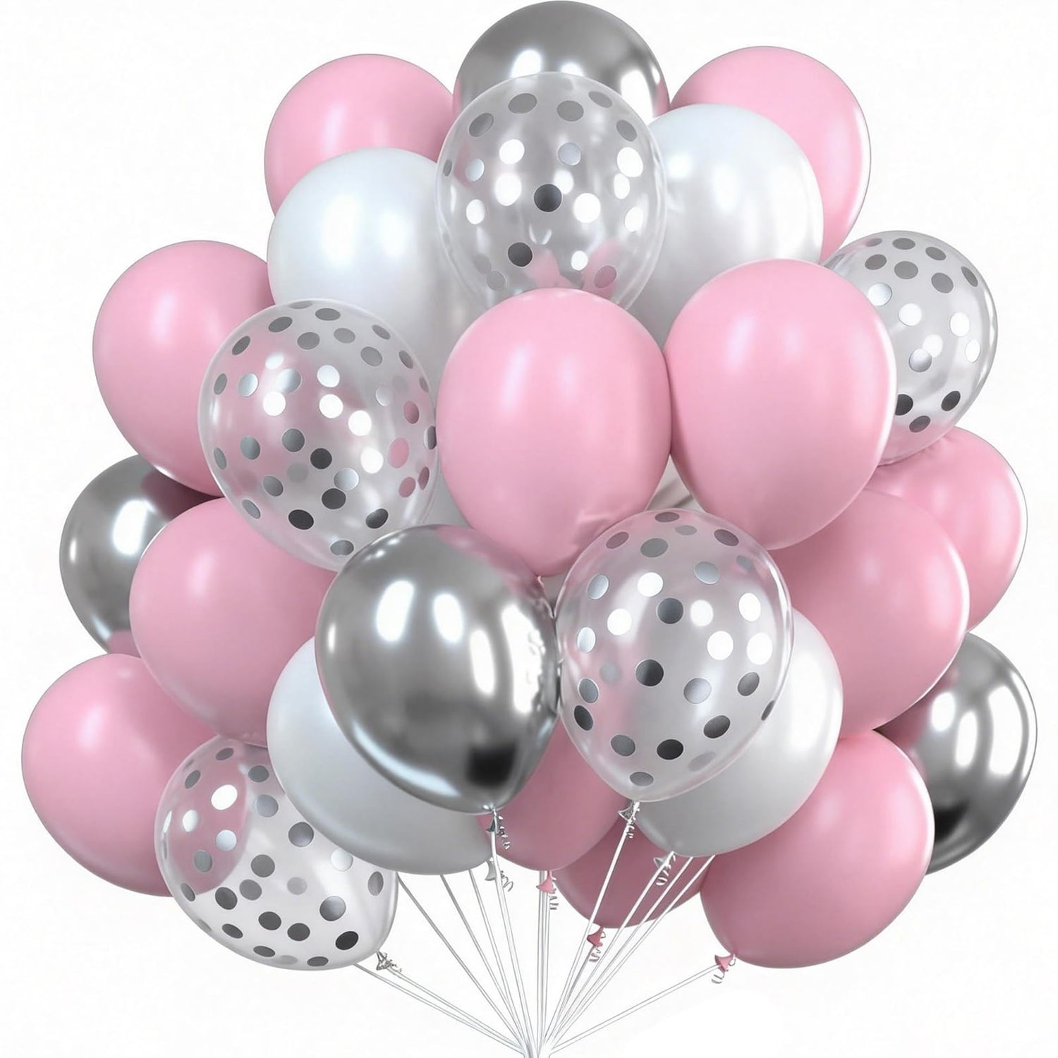 Pink & White & Silver Balloons 66pcs