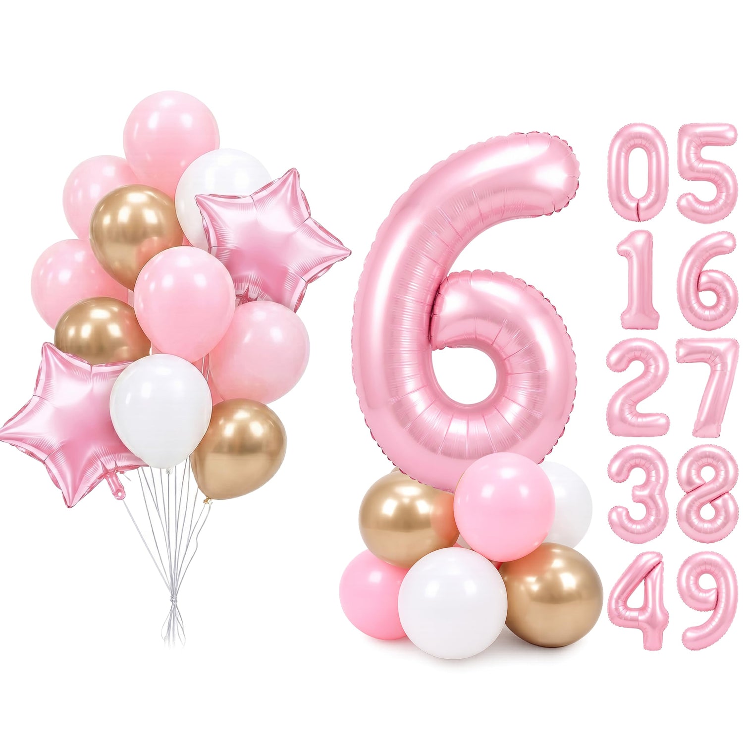 Baby Pink-A73 Number 6 Balloon Set 25pcs (40 inch)