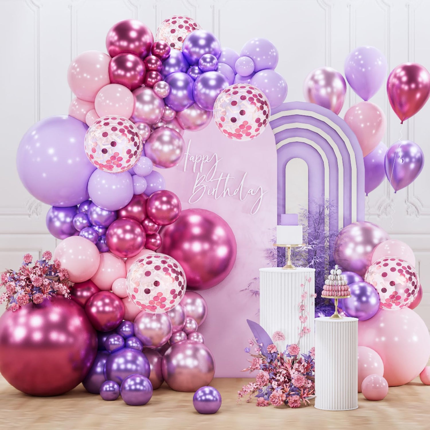 Pink & Purple Balloons Arch Kit Garland 140pcs (5/10/12/18 inch)