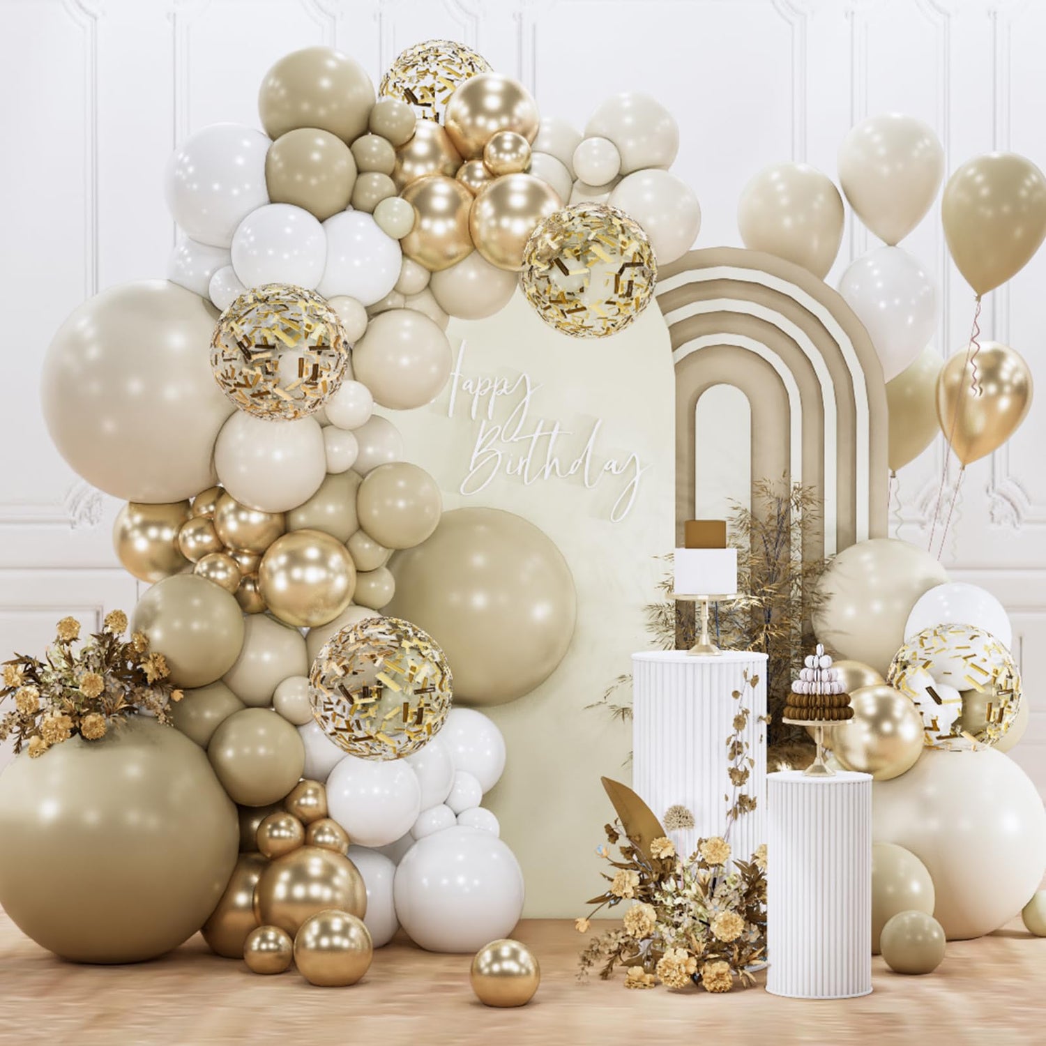 Sand White & White Gold Balloons Arch Kit Garland 140pcs (5/10/12/18 inch)