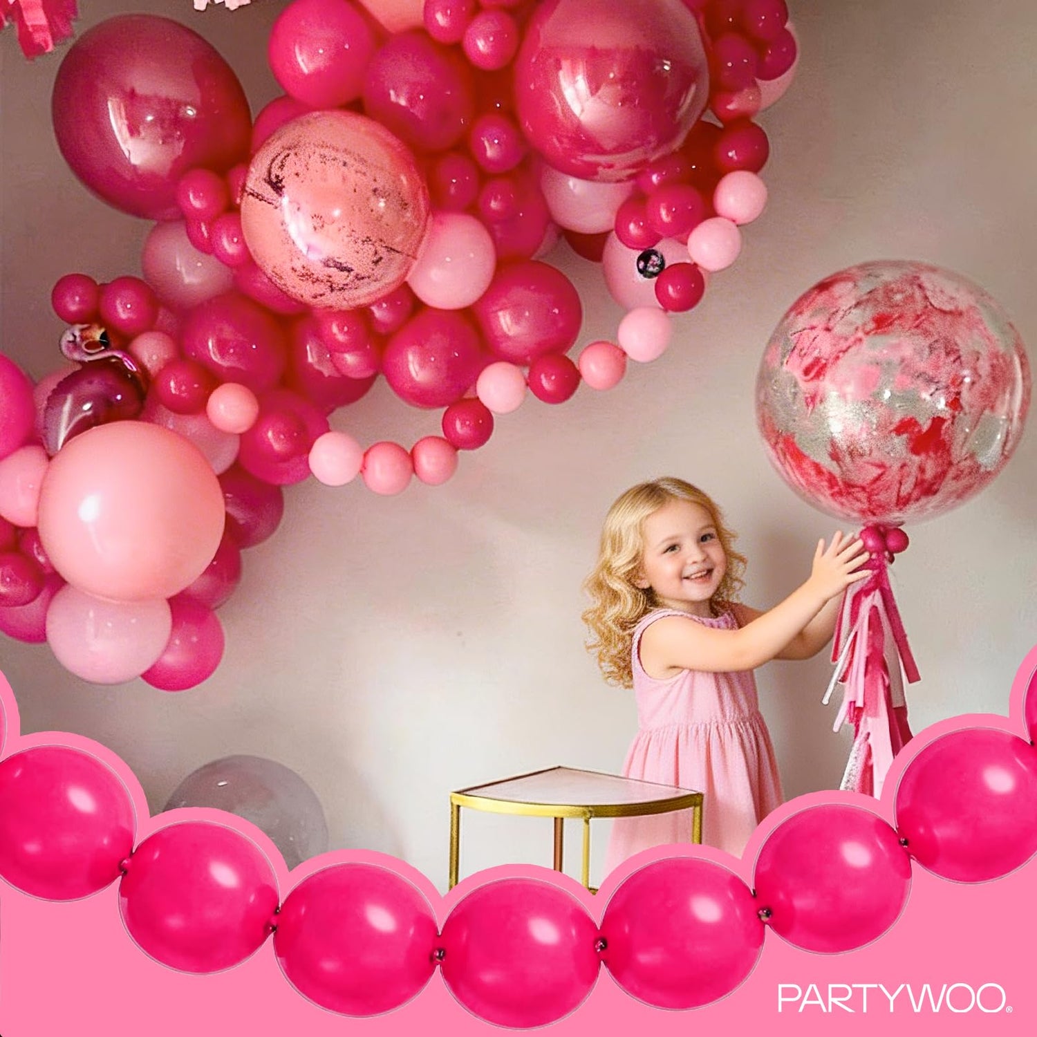 PartyWoo Hot Pink Linking Balloons 100pcs 6 Inch Magenta Fuchsia Link Balloons for Baby Shower Gender Reveal Engagement Bachelorette Wedding Bridal Shower Birthday Party Decorations Pink-y12