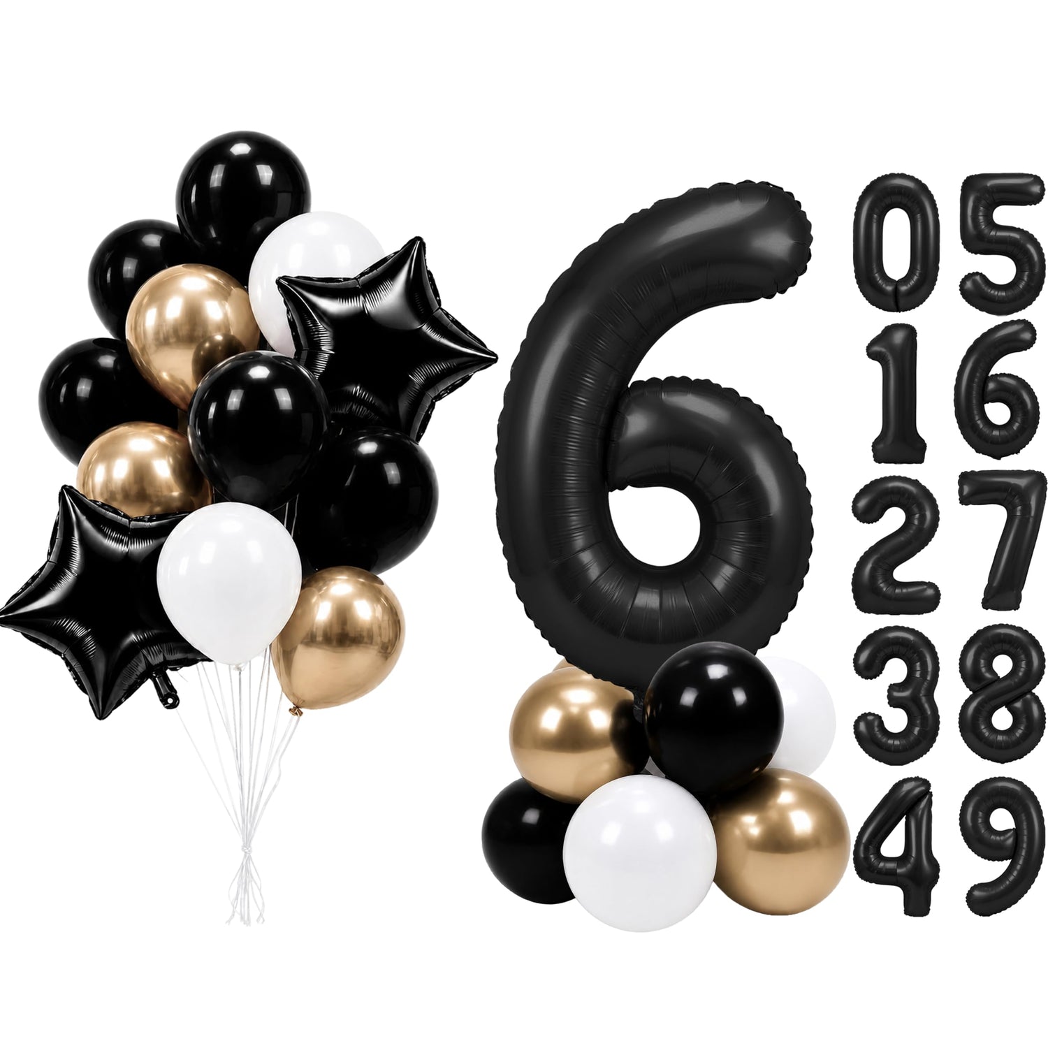 Black-LG12 Number 6 Balloon Set 25pcs (40 inch)