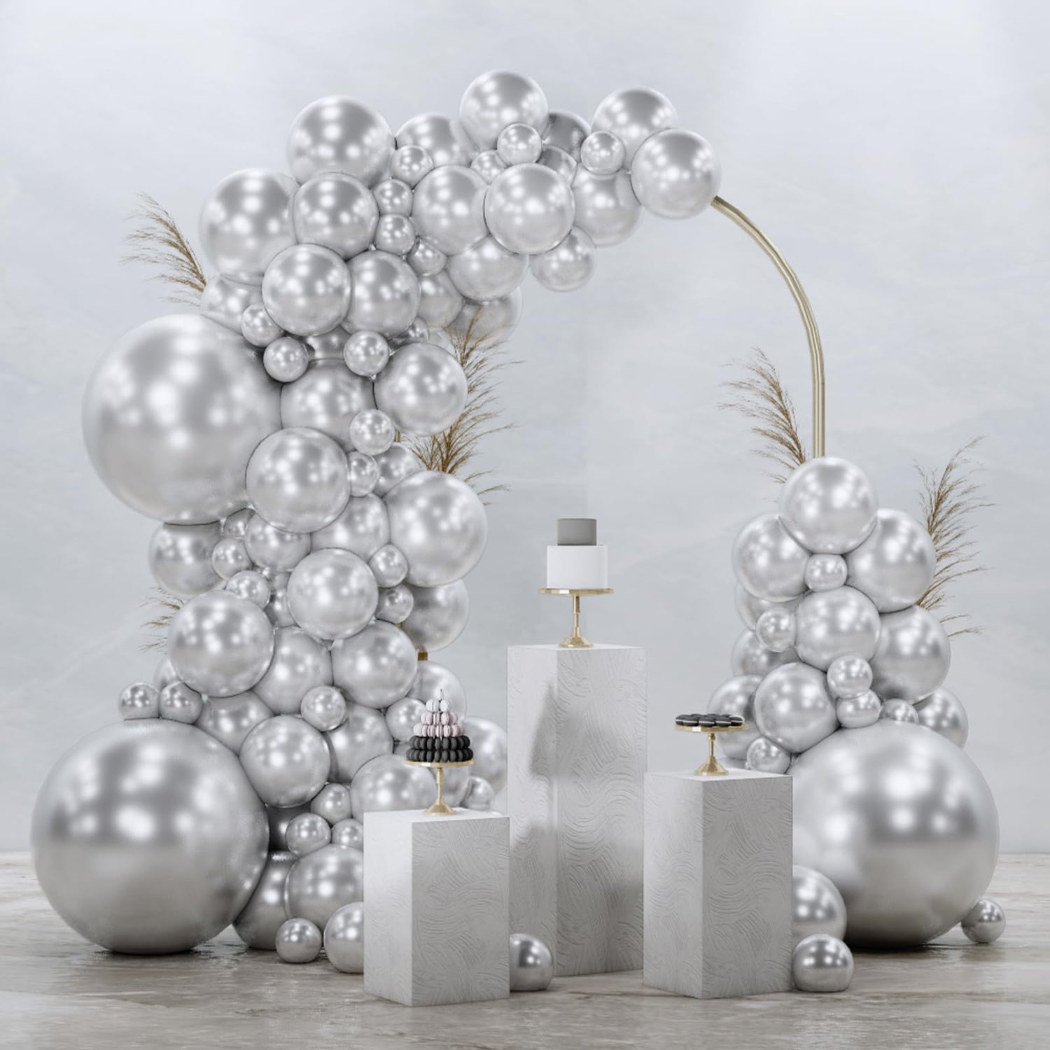 Silver-G102 Metallic Balloons Arch Kit Garland 128pcs (5/10/12/18 inch)