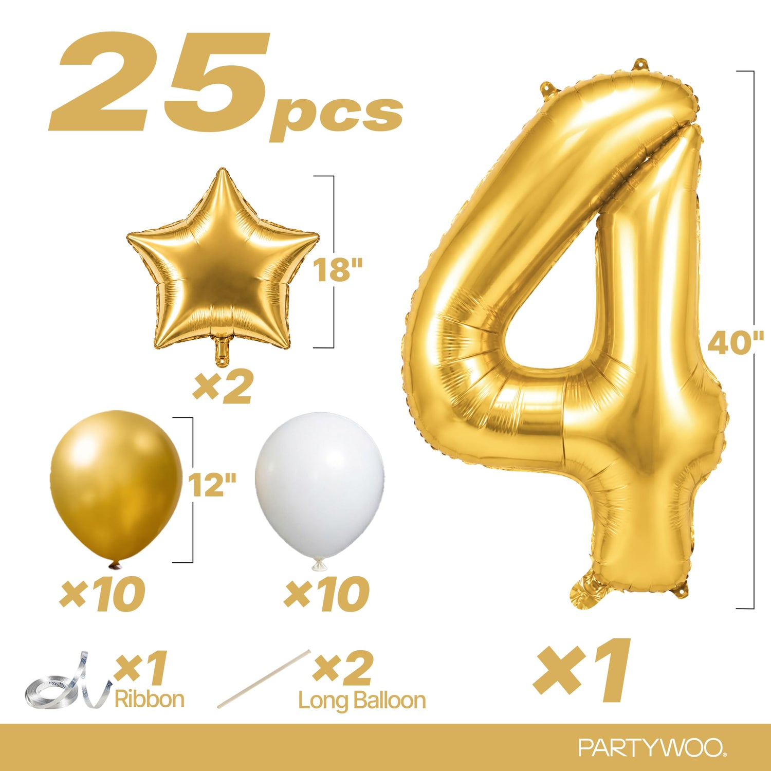Gold-LG01 Number 4 Balloon Set 25pcs (40 inch)