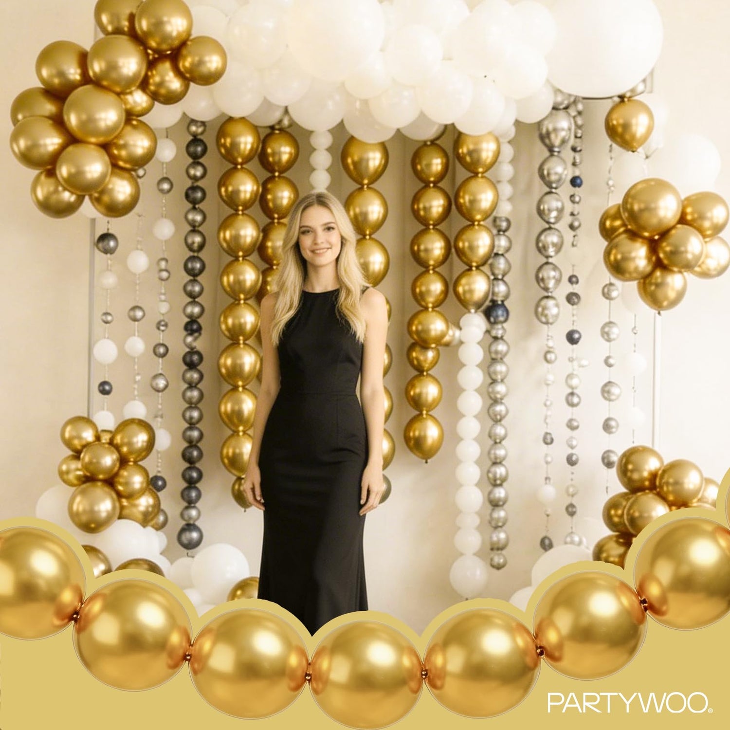 PartyWoo Metallic Gold Linking Balloons 100pcs 6 Inch Gold Link Balloons for Birthday Wedding Anniversary Graduation Bachelorette Retirement Engagement Disco Party Decorations Gold-G101