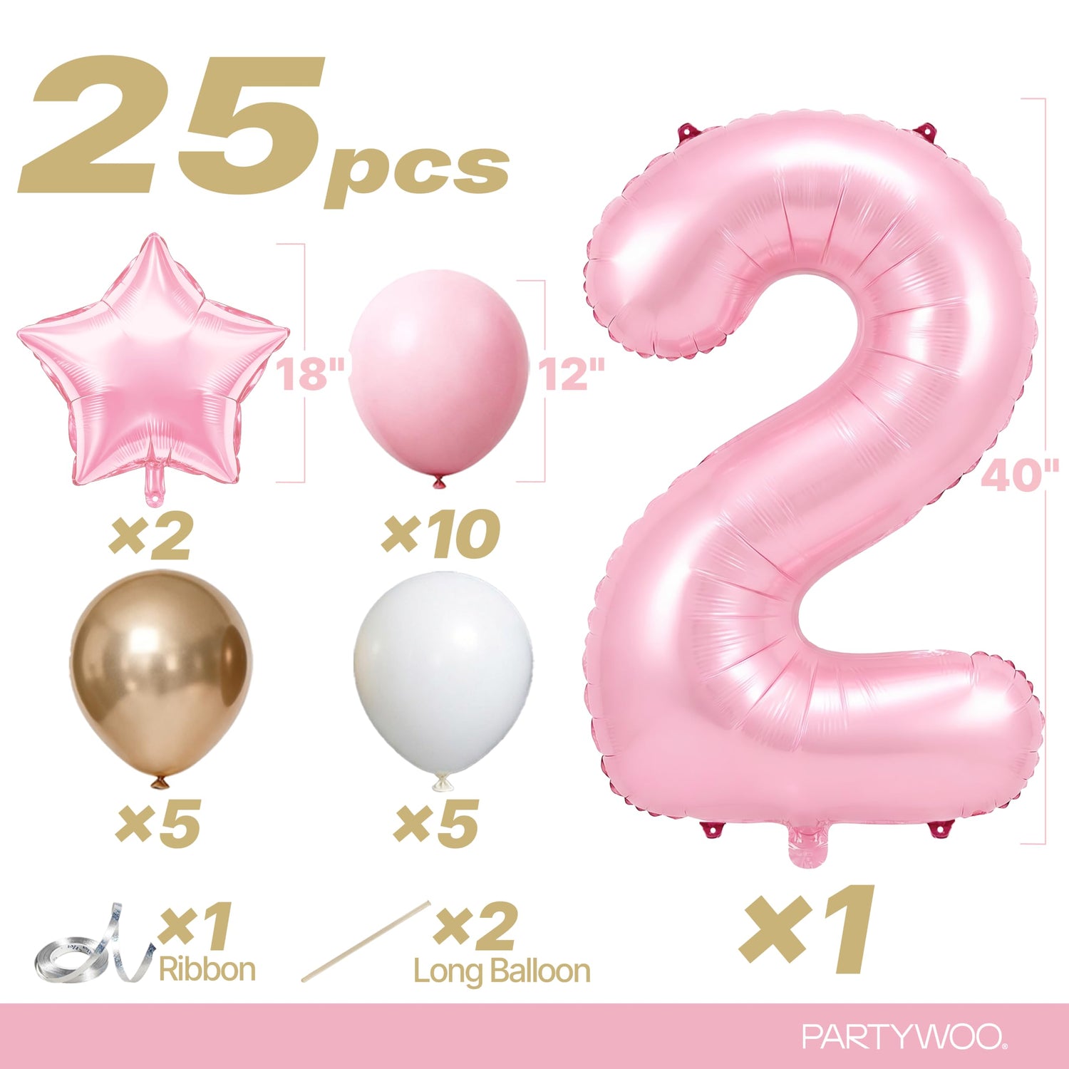 Baby Pink-A73 Number 2 Balloon Set 25pcs (40 inch)