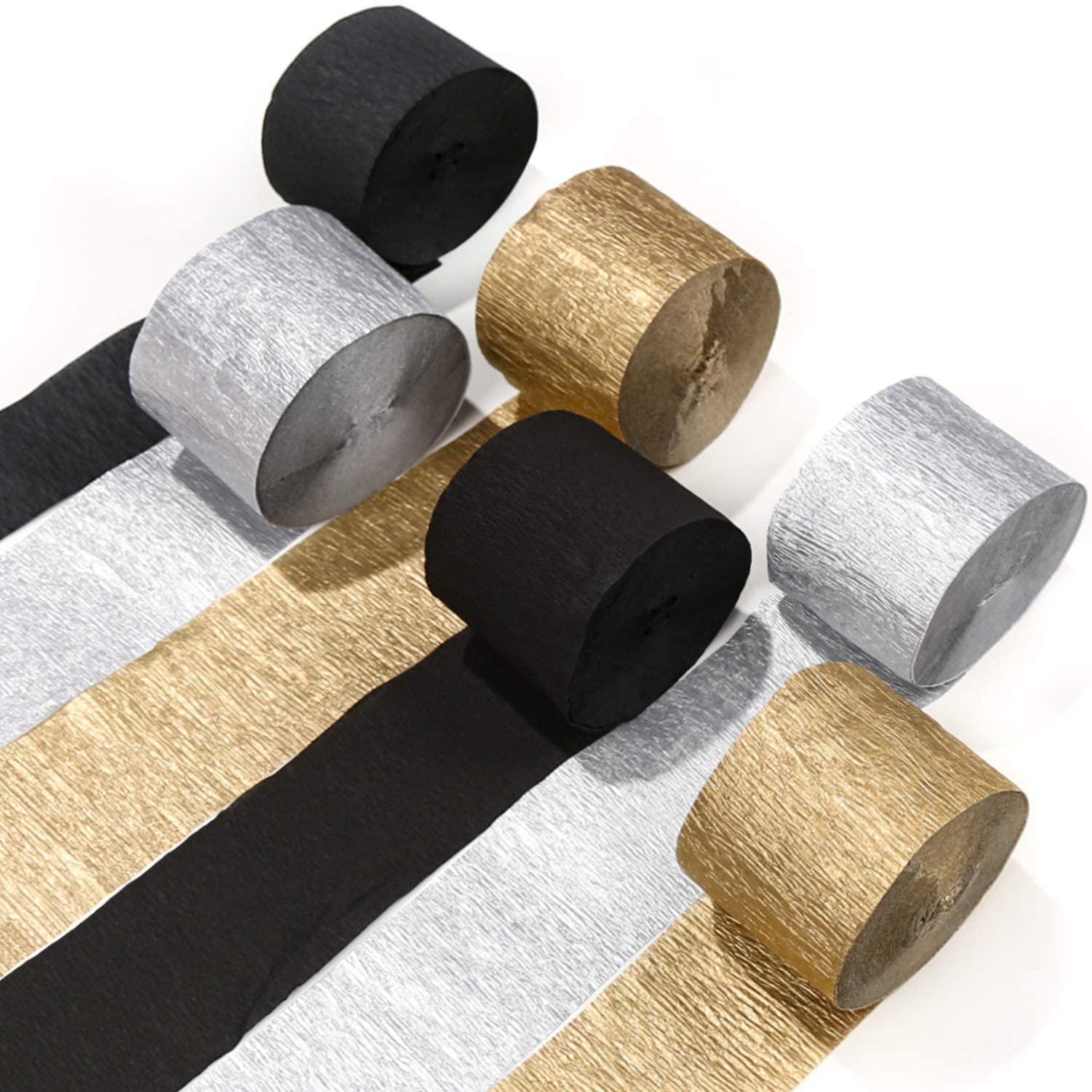 Gold & Silver & Black Crepe Paper 6pcs