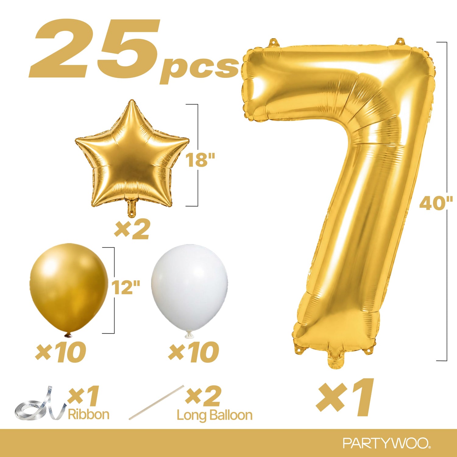 Gold-LG01 Number 7 Balloon Set 25pcs (40 inch)