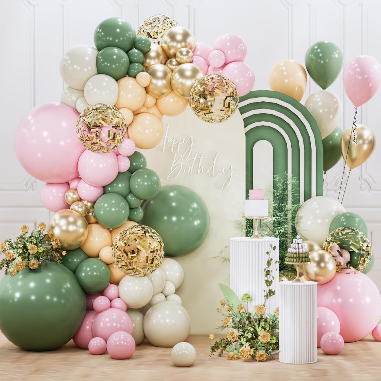Pink & Green & Gold Balloons 142pcs