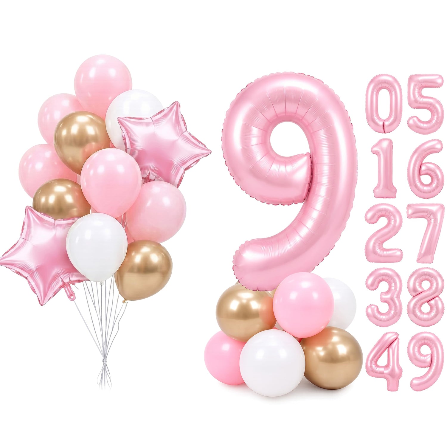 Baby Pink-A73 Number 9 Balloon Set 25pcs (40 inch)