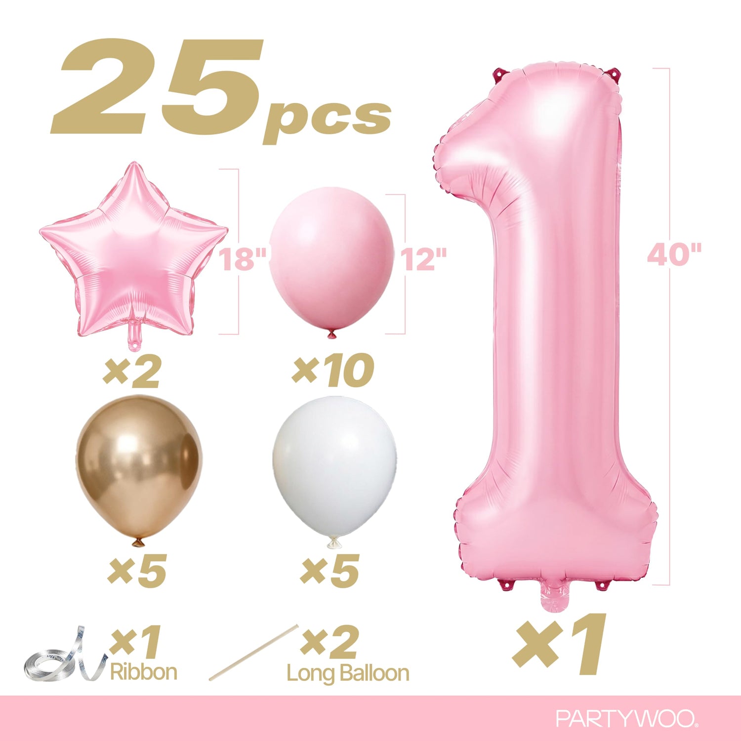Baby Pink-A73 Number 1 Balloon Set 25pcs (40 inch)