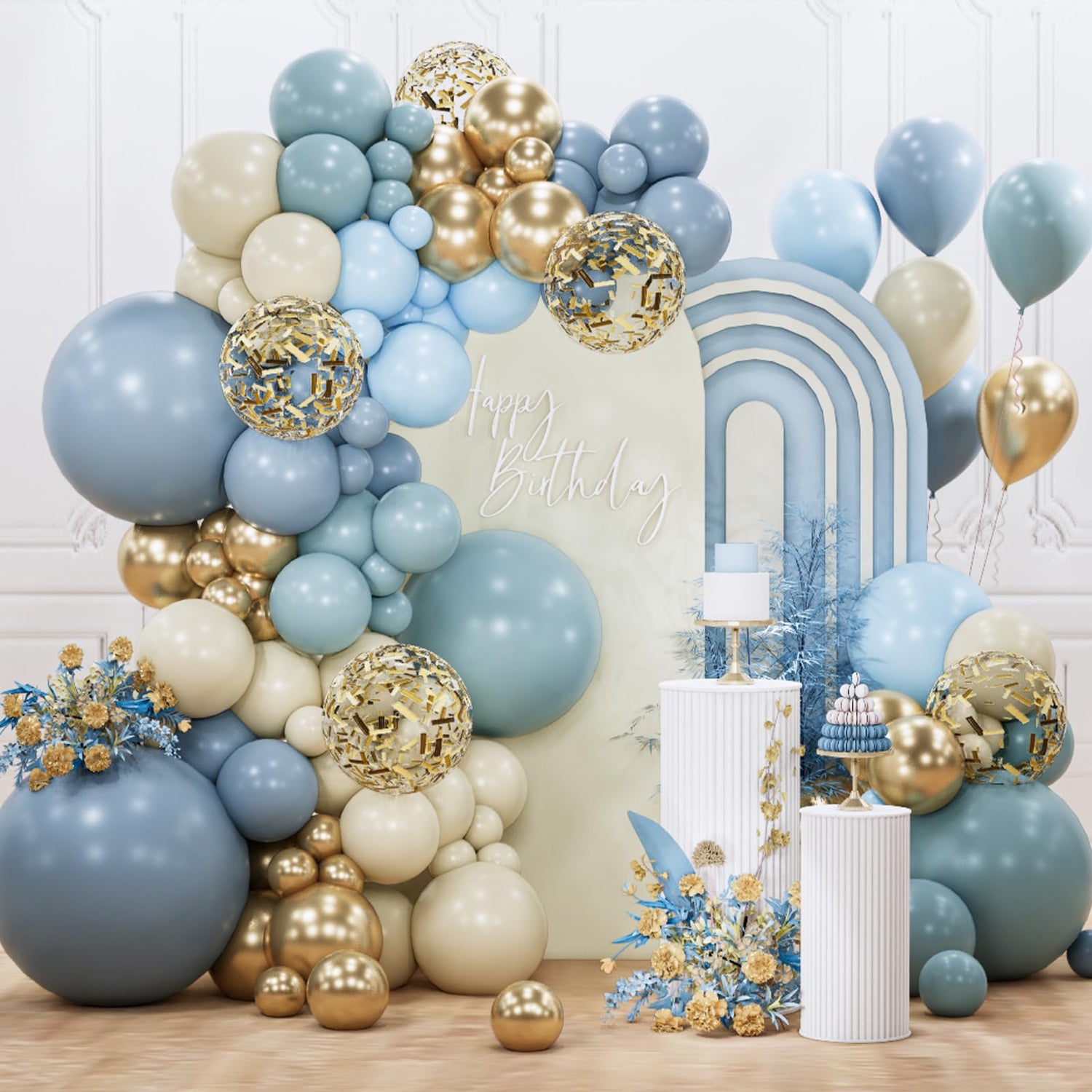 Blue & Gold Balloons 142pcs
