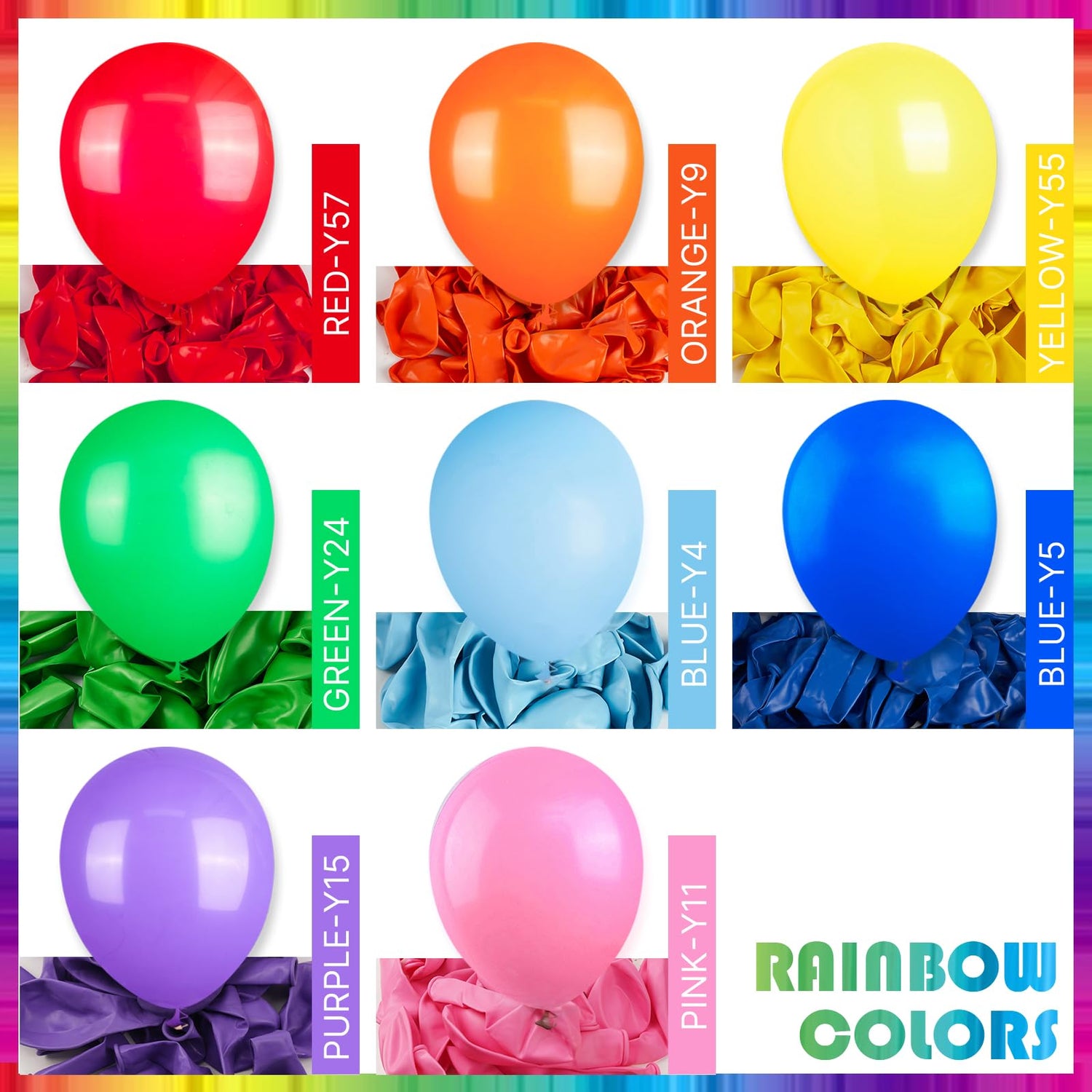 PartyWoo Assorted Colors Rainbow Balloons 100pcs 12 Inch Multicolor Colorful Primary Color Balloon for Graduation Baby Shower Unicorn Fiesta Flower Spring Rainbow Theme Birthday Party Decorations
