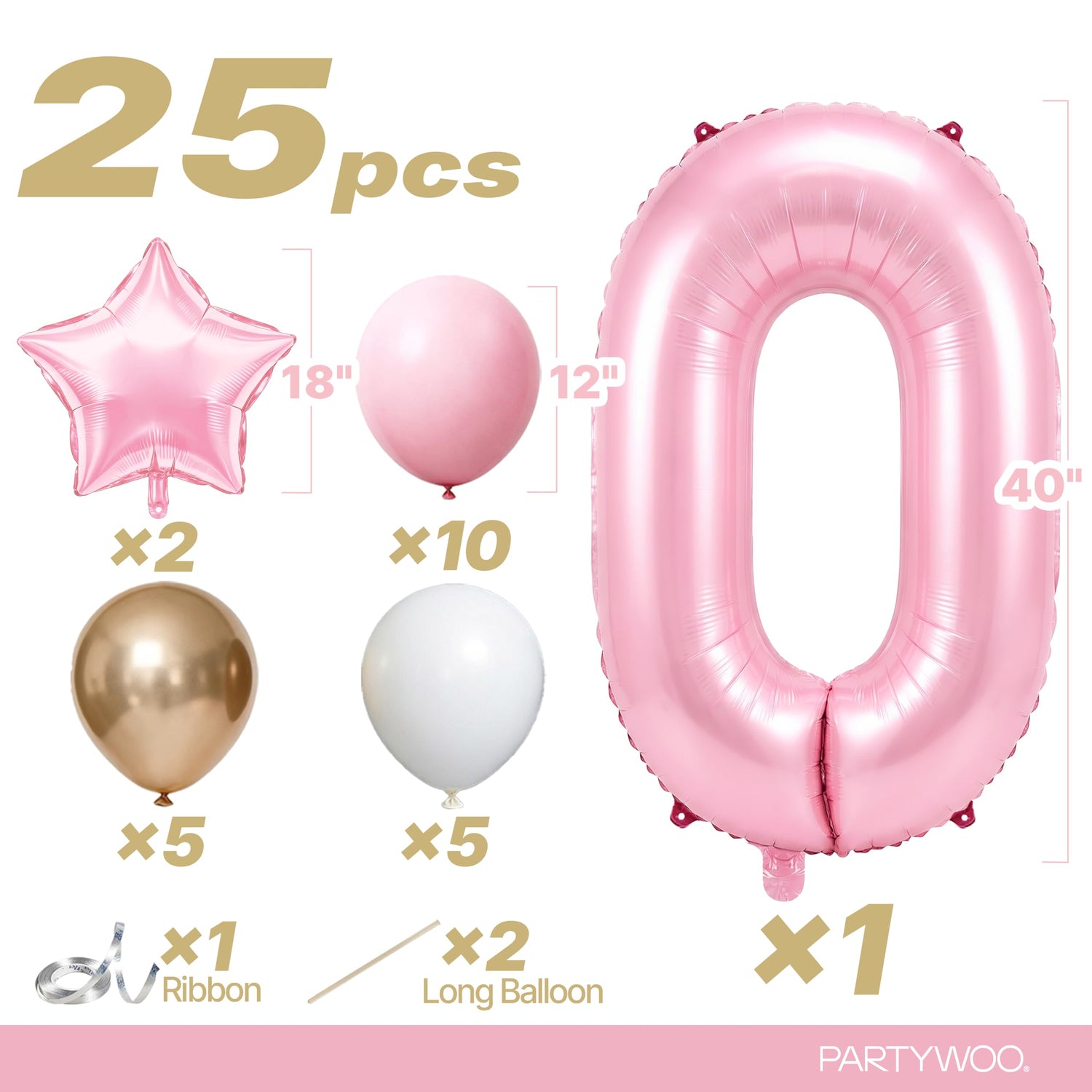 Baby Pink-A73 Number 0 Balloon Set 25pcs (40 inch)