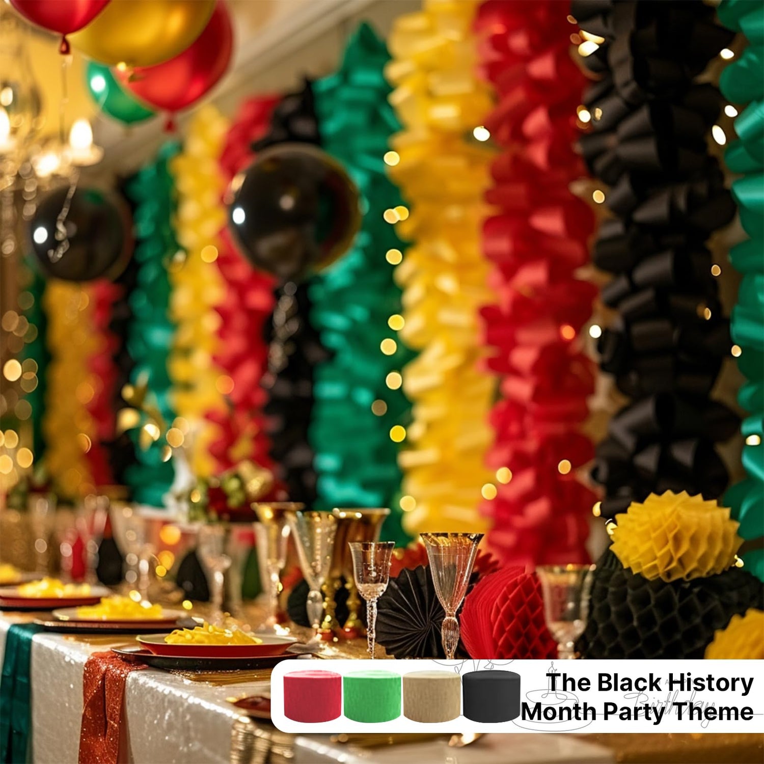PartyWoo Crepe Paper Streamers 6 Rolls 492ft, Pack of Red Black Green Streamers, Crepe Paper for Kwanzaa Party Decorations, Black History Month Decorations (1.8 in x 82 Ft/Roll)