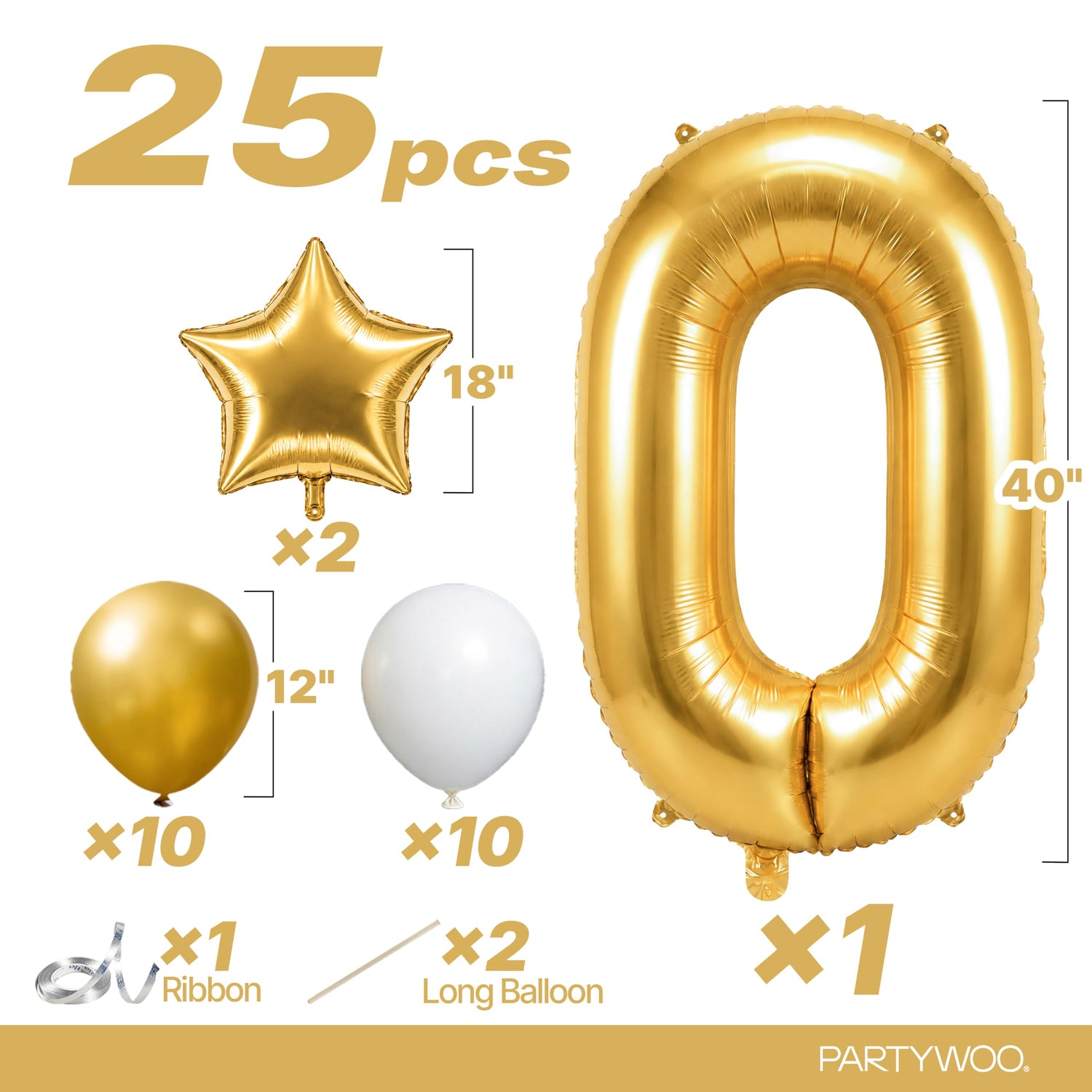 Gold-LG01 Number 0 Balloon Set 25pcs (40 inch)