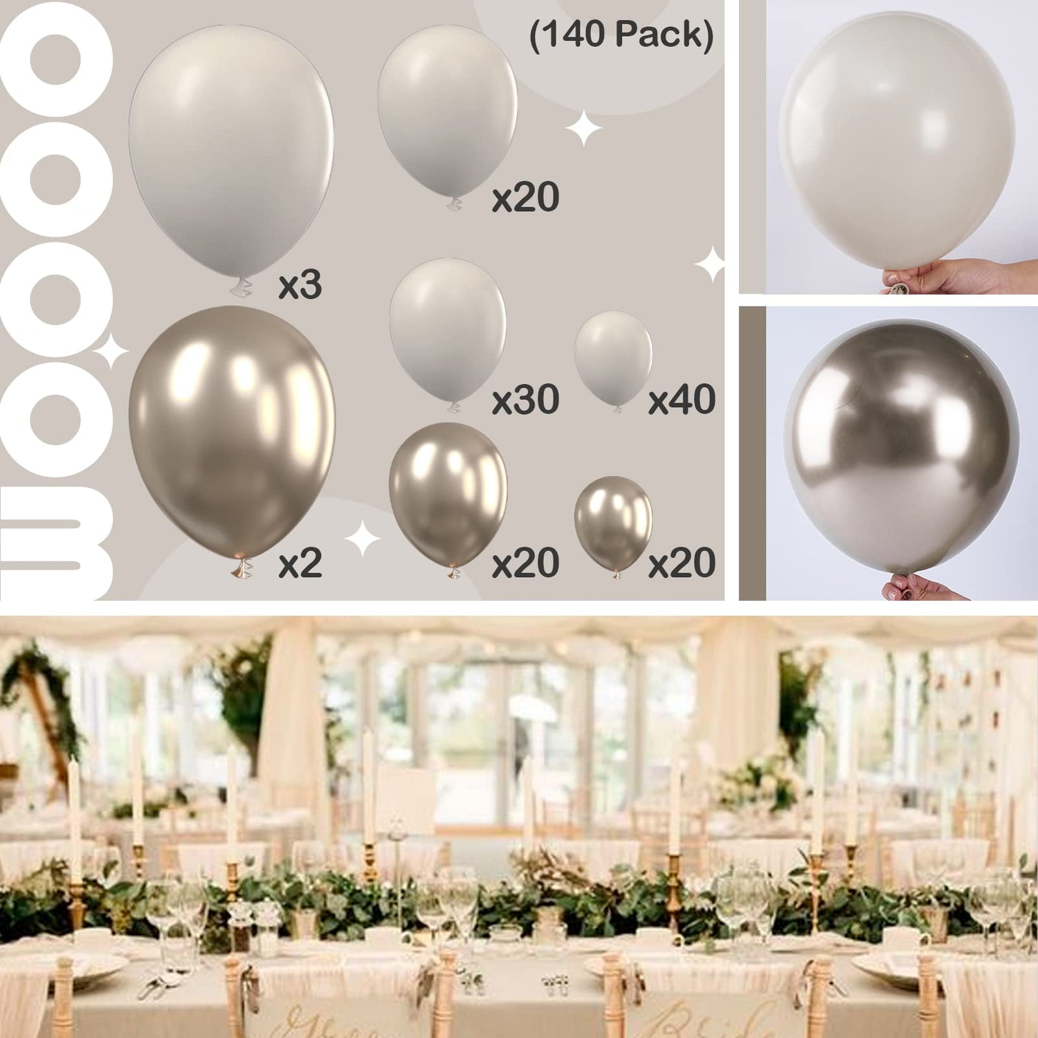 Sand White-F12 & Champagne Gold-G112 Balloons 140pcs
