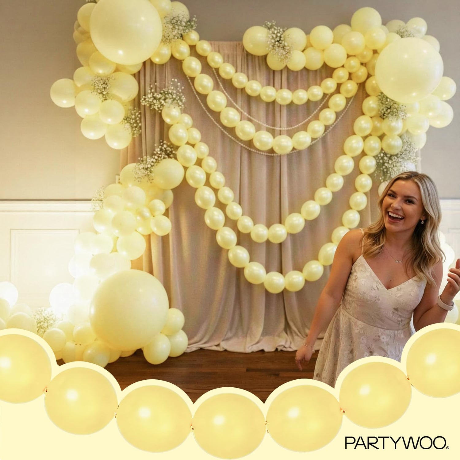 PartyWoo Pastel Yellow Linking Balloons 100pcs 6 Inch Light Yellow Link Balloonsfor Graduation Baby Shower Gender Reveal Easter Little Cutie Bee Birthday Summer Party Decorations Yellow-q07