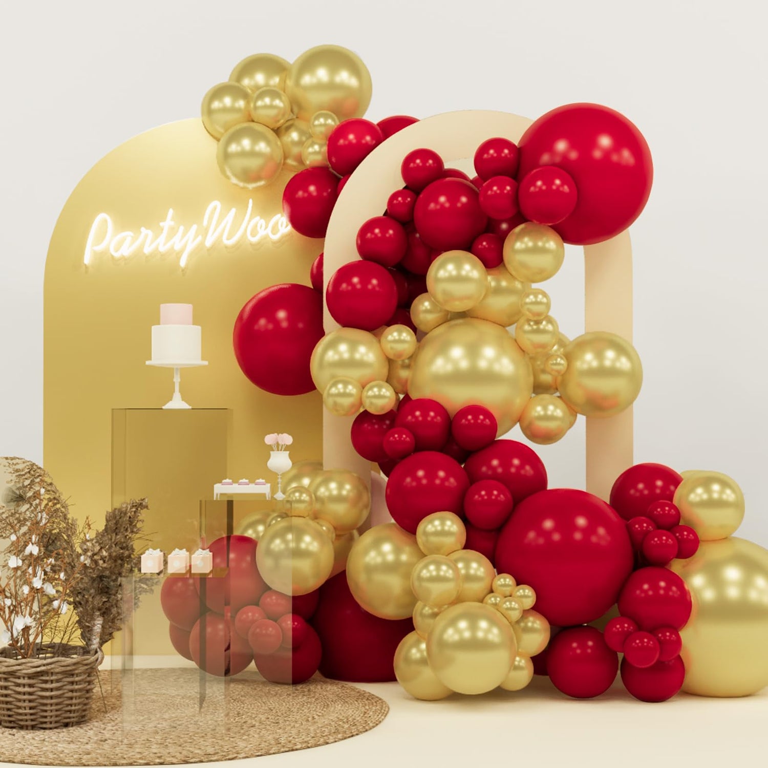 Gold-G101 & Burgundy-Y75 Balloons Arch Kit Garland 140pcs (5/10/12/18 inch)