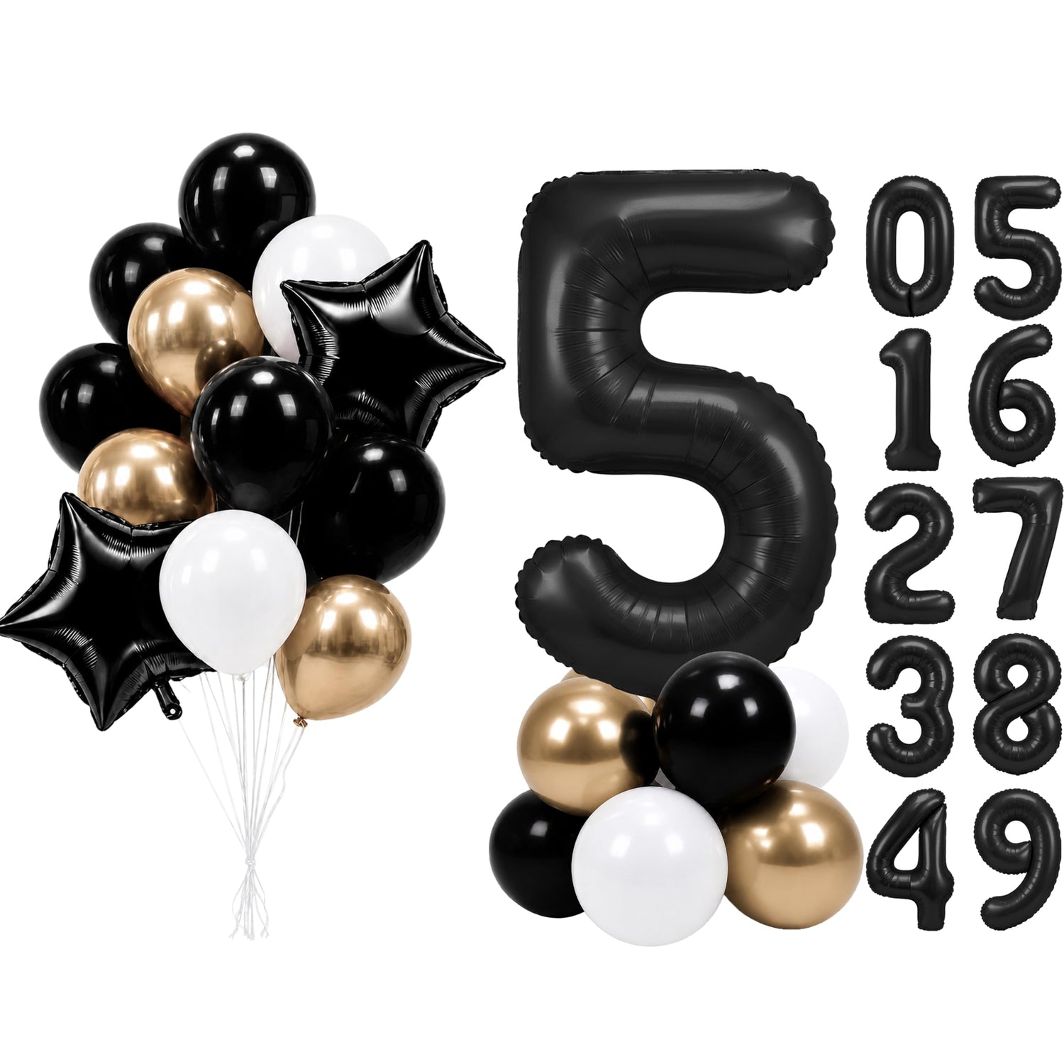 Black-LG12 Number 5 Balloon Set 25pcs (40 inch)