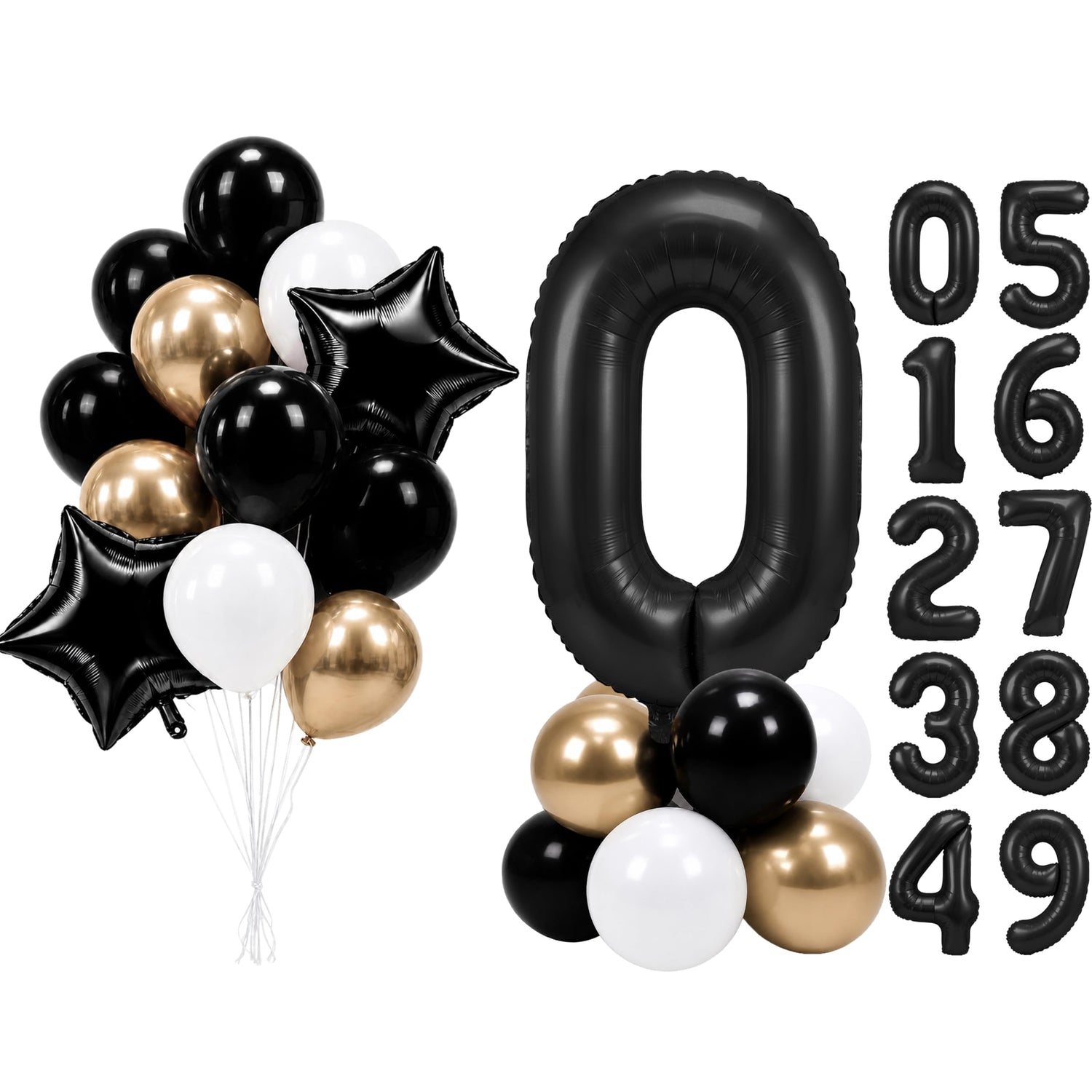 Black-LG12 Number 0 Balloon Set 25pcs (40 inch)
