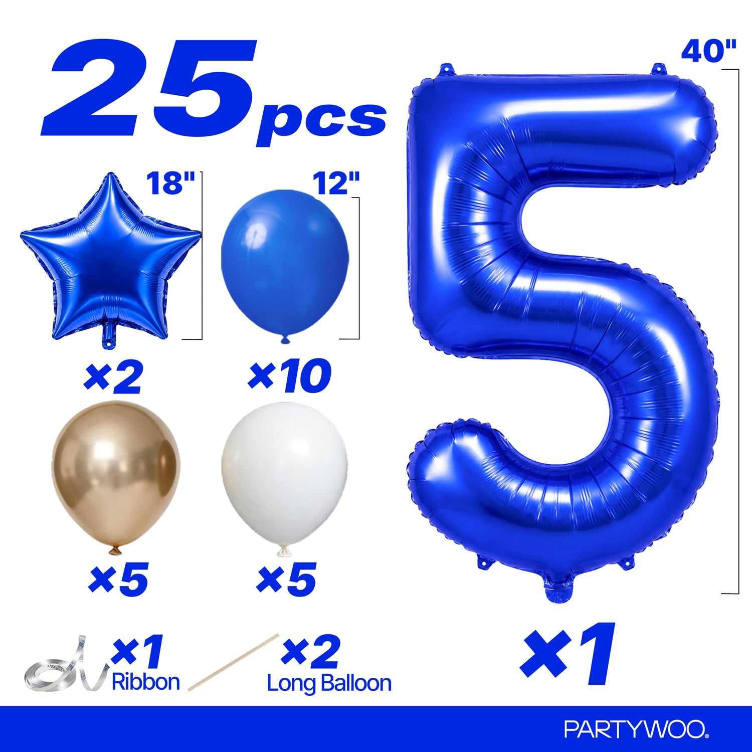 Dark Blue Number 5 Balloon Set 25pcs (40 inch)