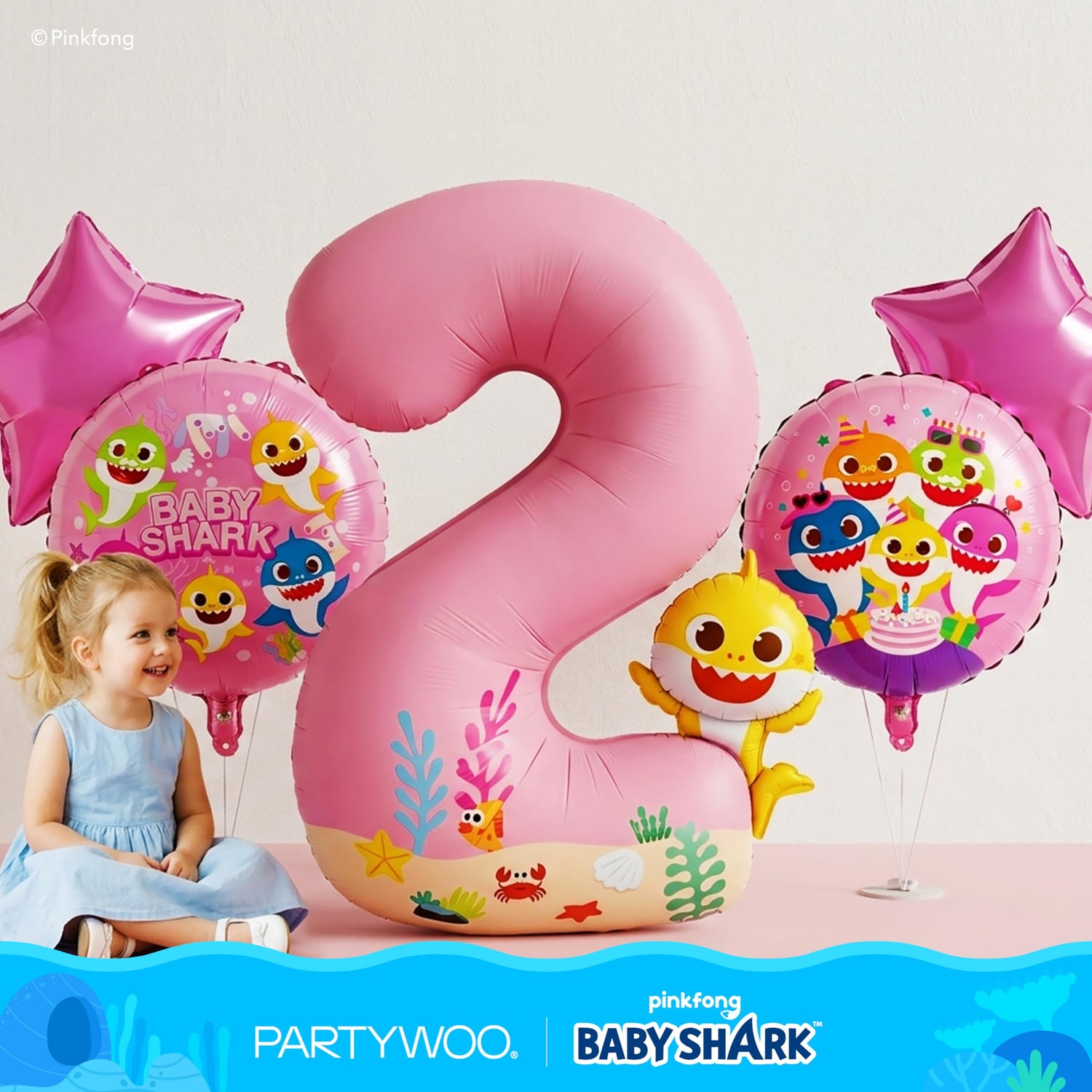 Baby Shark Pink Foil Number 2 Balloon 5pcs 40 18 Inch
