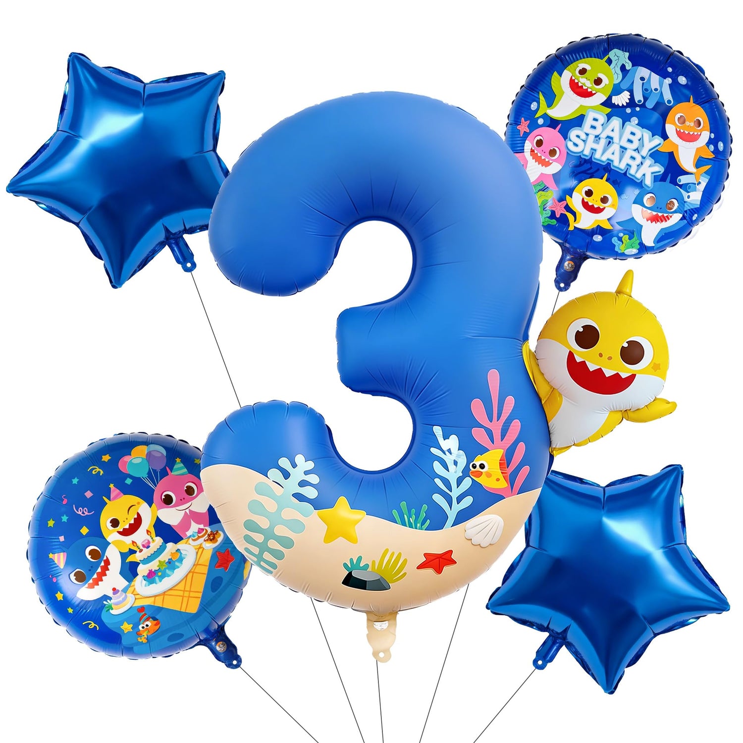 Baby Shark Blue Foil Number 3 Balloon 5pcs 40 18 Inch