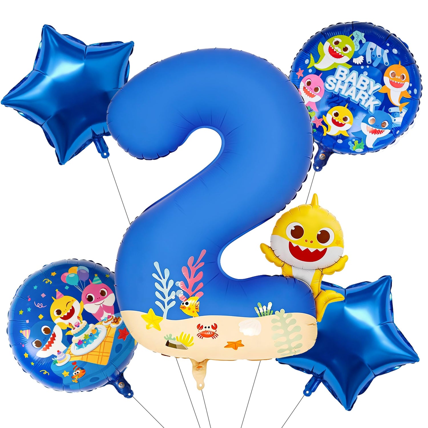 Baby Shark Blue Foil Number 2 Balloon 5pcs 40 18 Inch