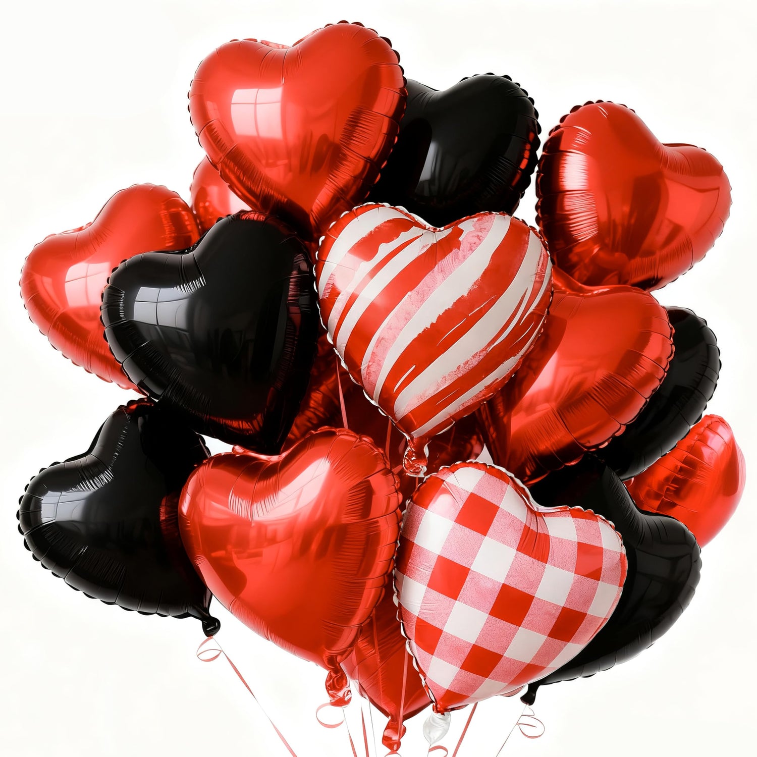 Red & Black Foil Heart Balloons 15pcs (18 inch)