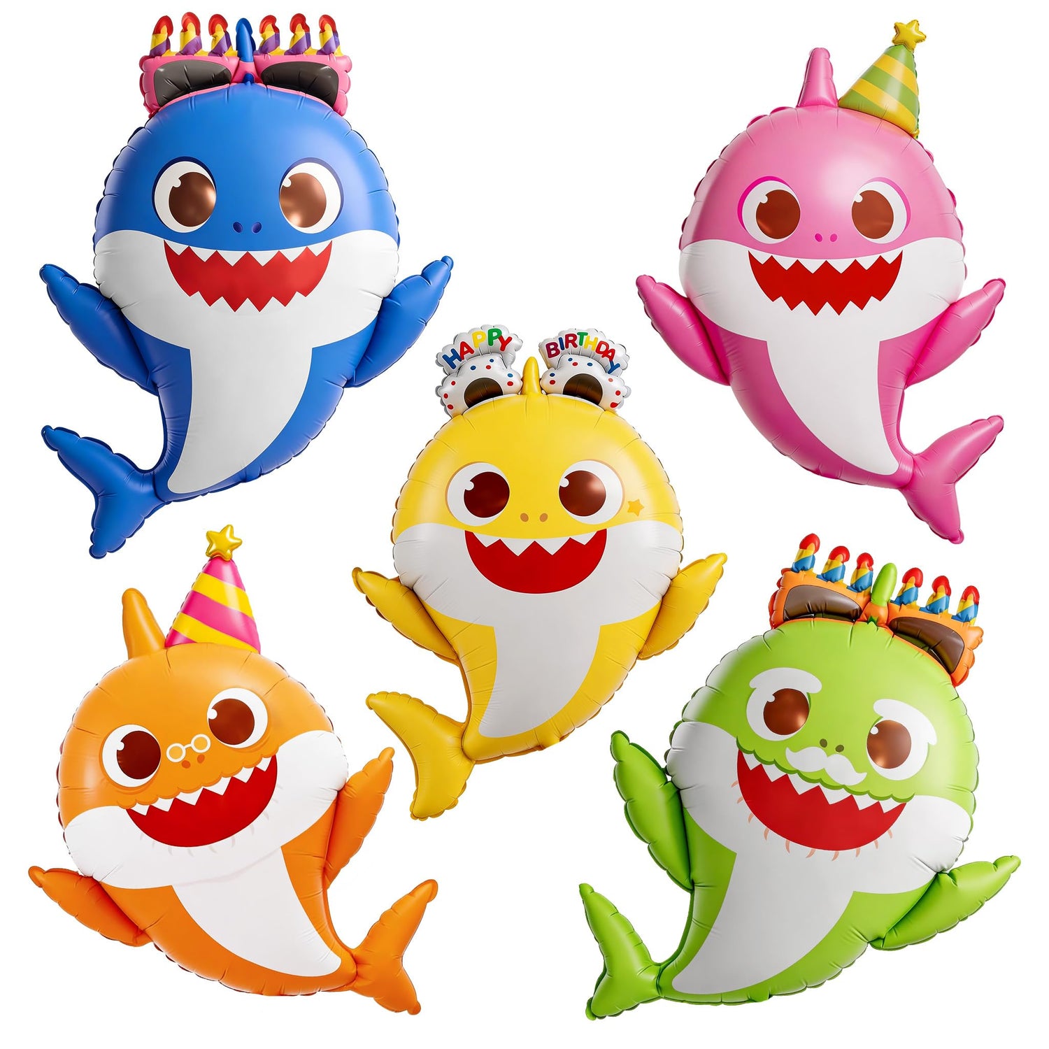 Baby Shark Family Foil Balloons 5pcs 36 34 32 Inch